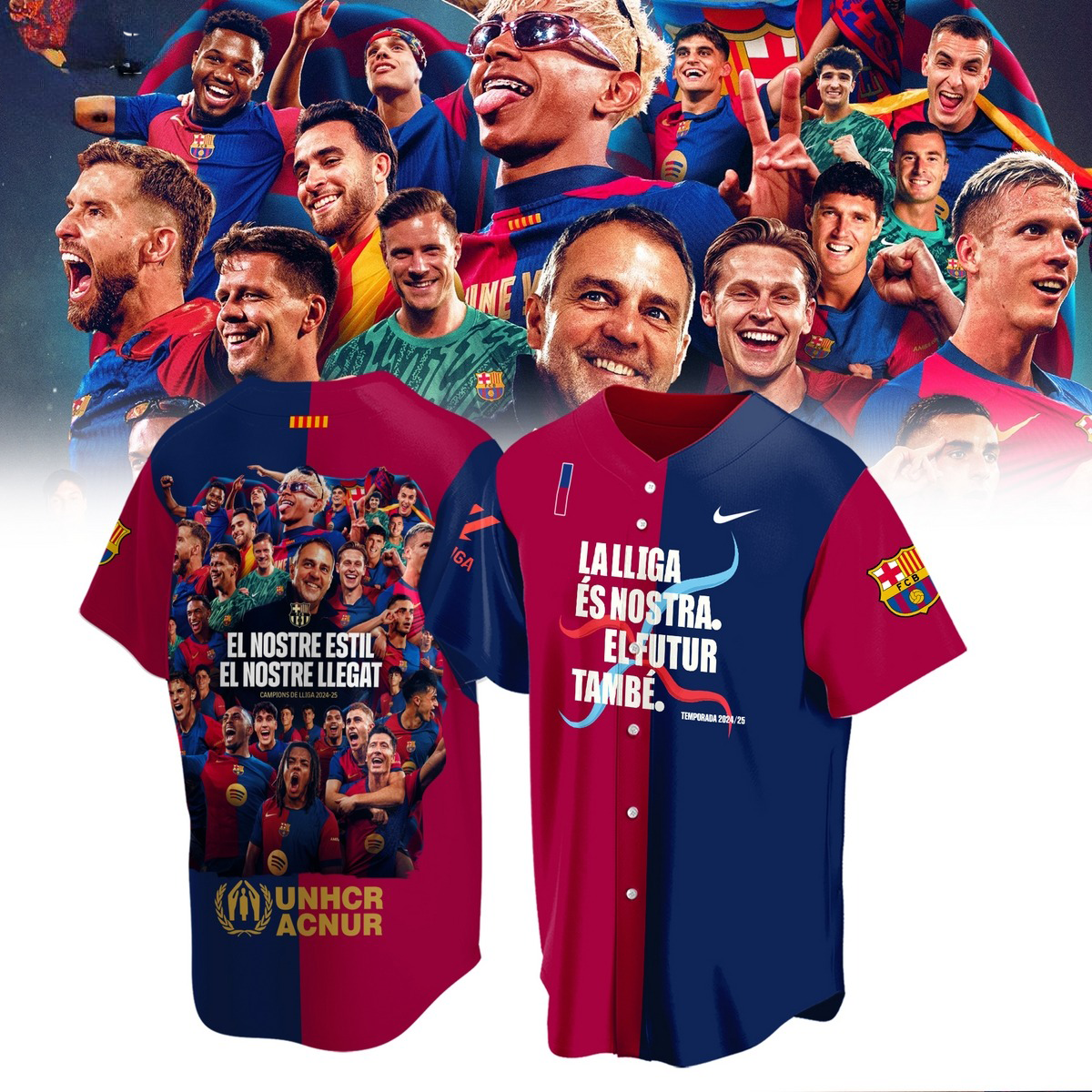 F.C Barcelona La Lliga Es Nostra El Futur Tambe 2025 Baseball Jersey Best Gifts For Soccer Fans