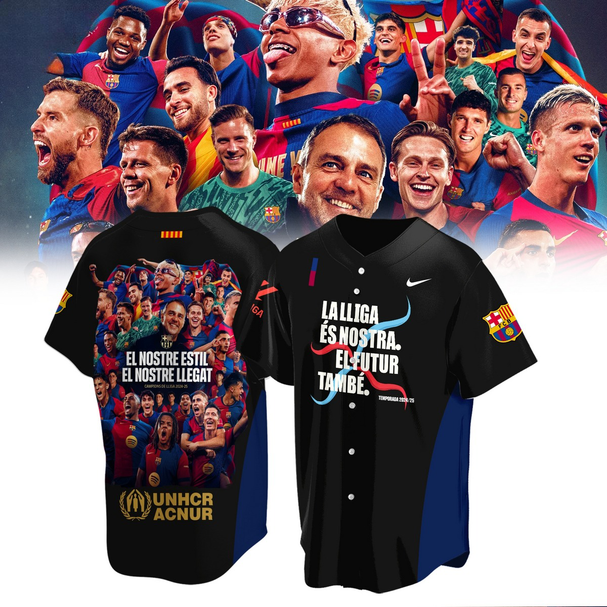 F.C Barcelona La Lliga Es Nostra El Futur Tambe 2025 Champions Baseball Jersey For Soccer Fans Gifts