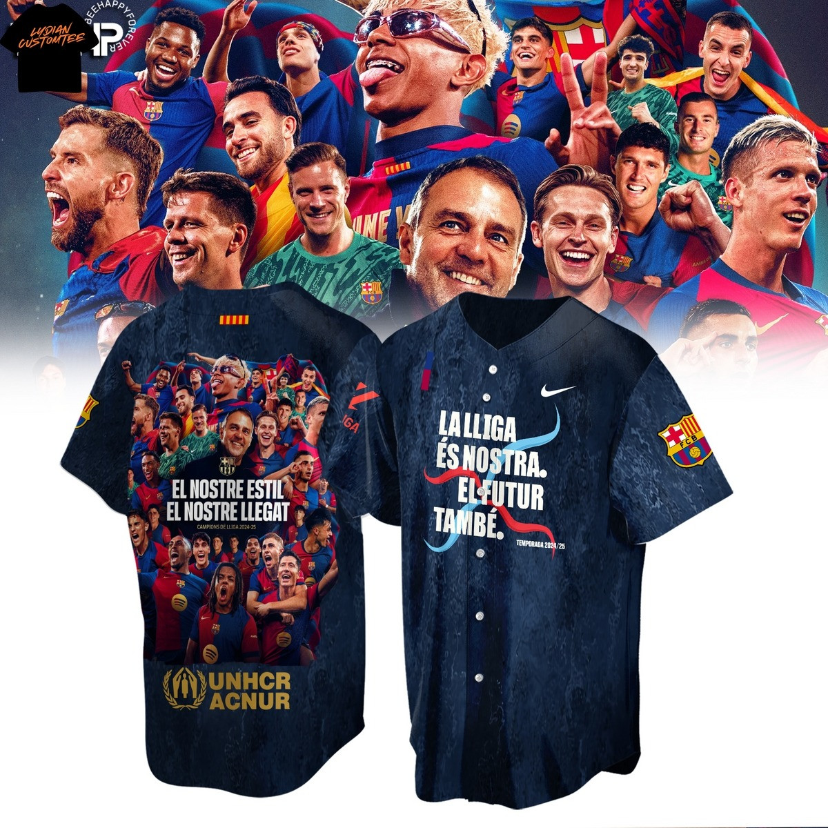 F.C Barcelona La Lliga Es Nostra El Futur Tambe 2025 Champions Baseball Jersey Good Gifts For Soccer Fans