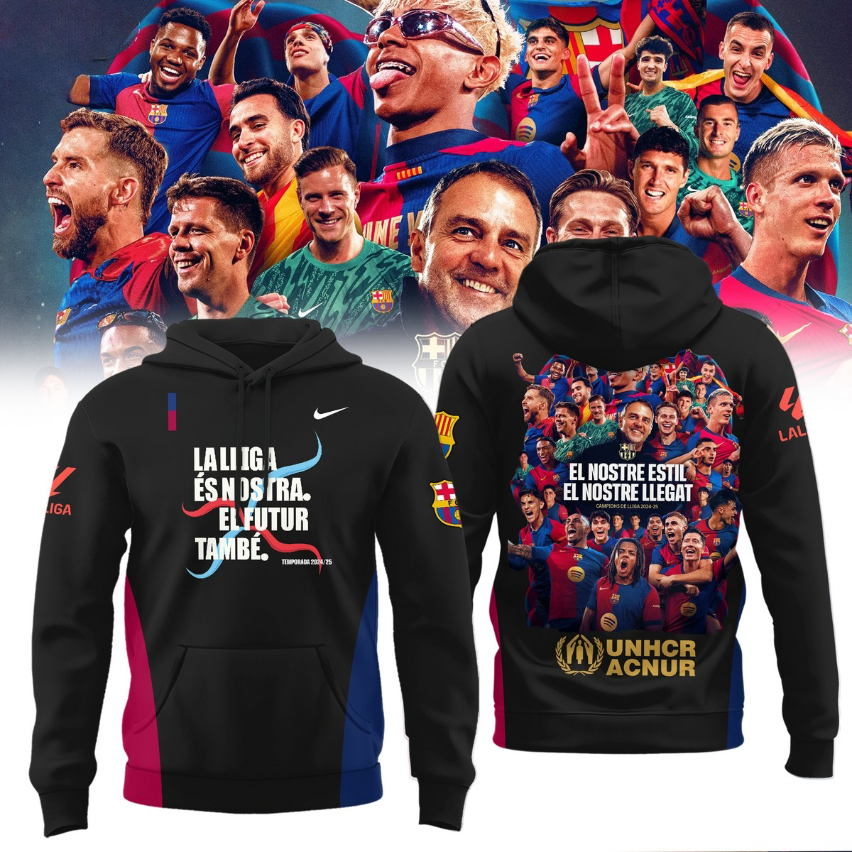F.C Barcelona La Lliga Es Nostra El Futur Tambe 2025 Champions Hoodie Black Unique Gifts Idea For Soccer Fans