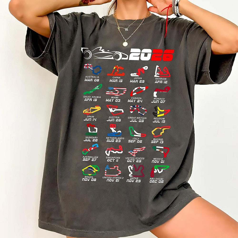 F1 2026 World Tour Colors T-Shirt Formula One Season Circuits Fan Gear Best Gift For Racing Fans