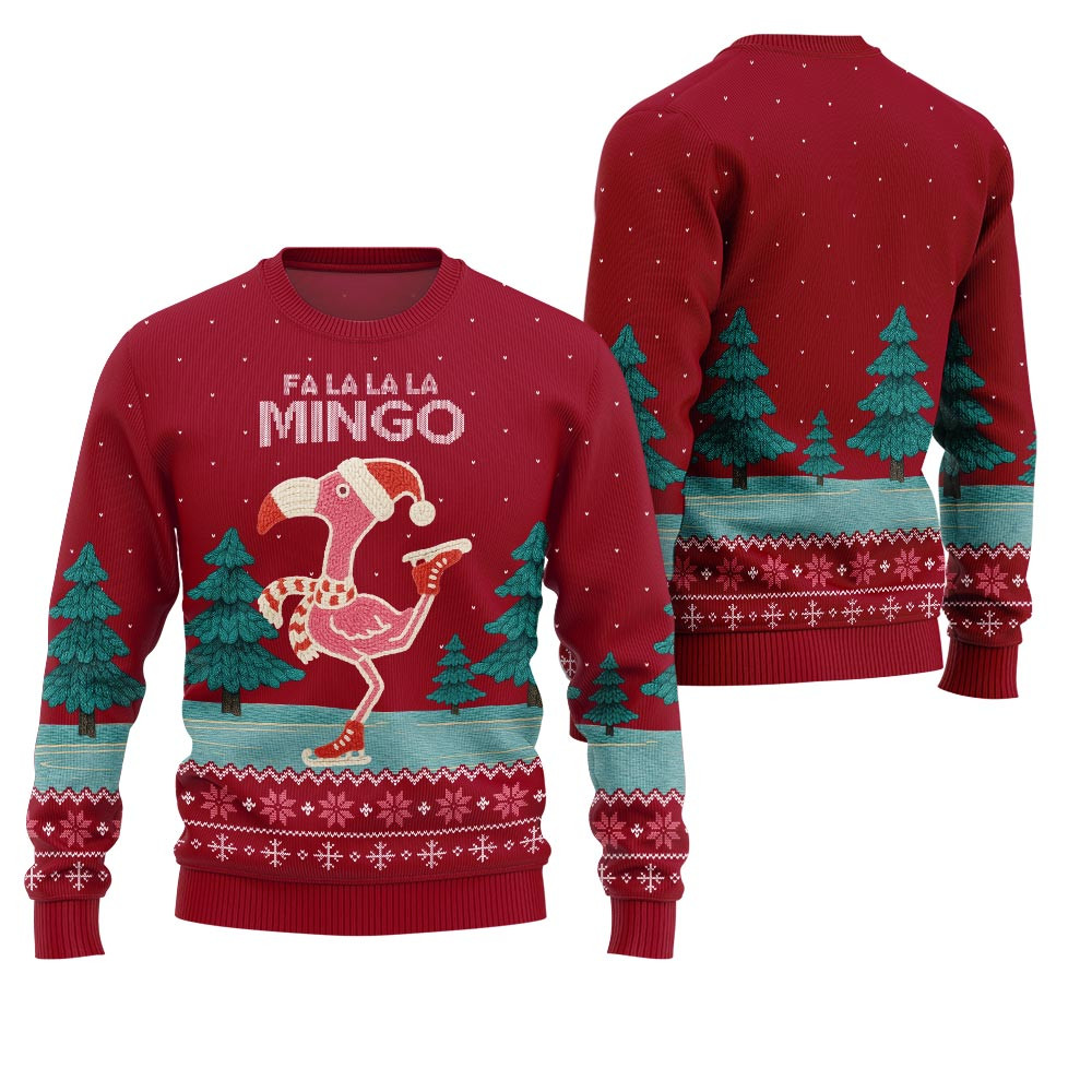 Fa La La La Mingo Flamingo Ugly Christmas Sweater Casual Winter Sweatshirt for Daily Comfort