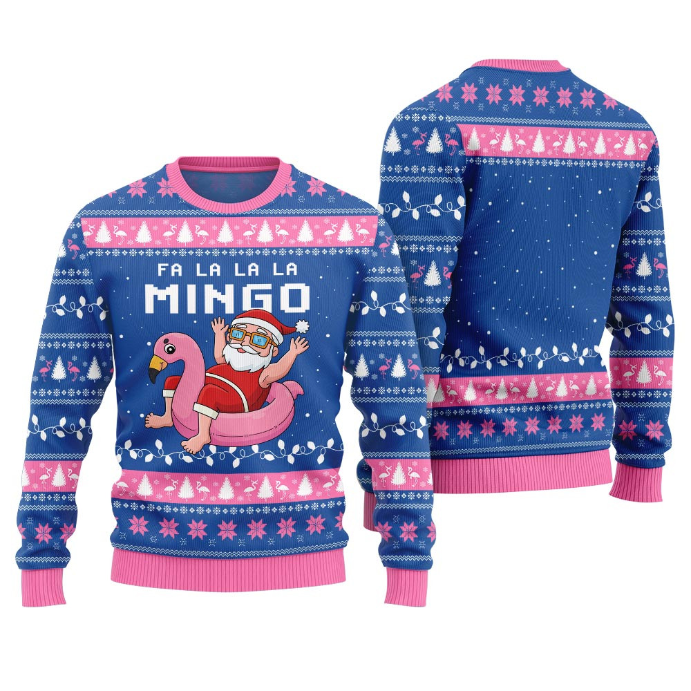 Fa La La La Mingo Santa And Flamingo Ugly Christmas Sweater Trendy Winter Sweatshirt for Cozy Moments
