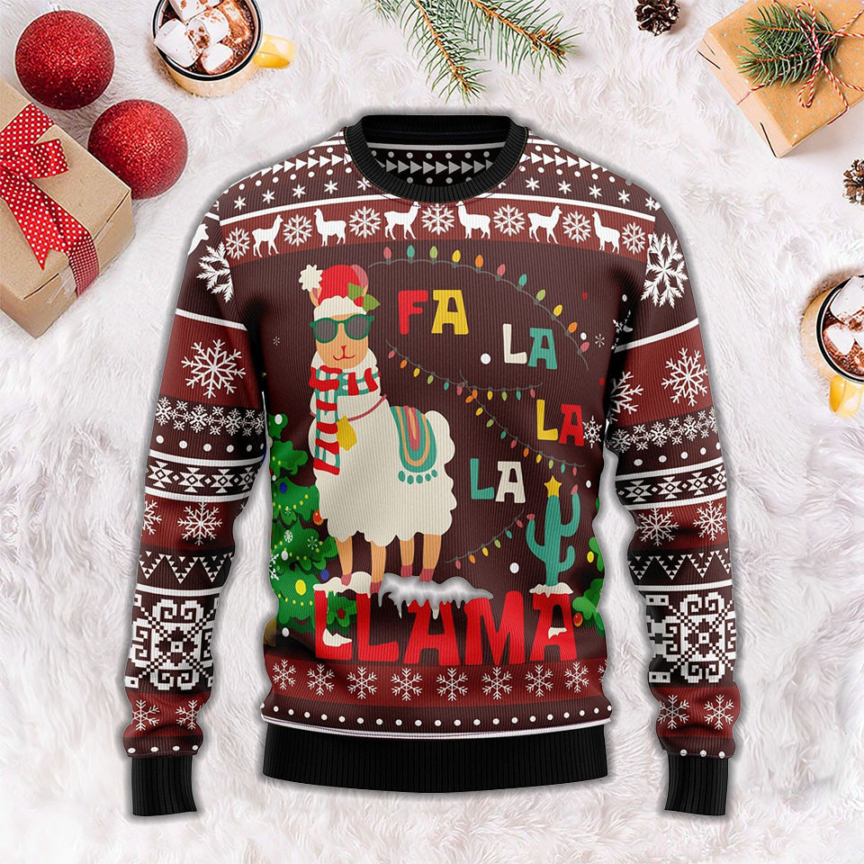 Fa La La Llama Ugly Christmas Sweater Xmas Holiday Llama Sweater Xmas Presents