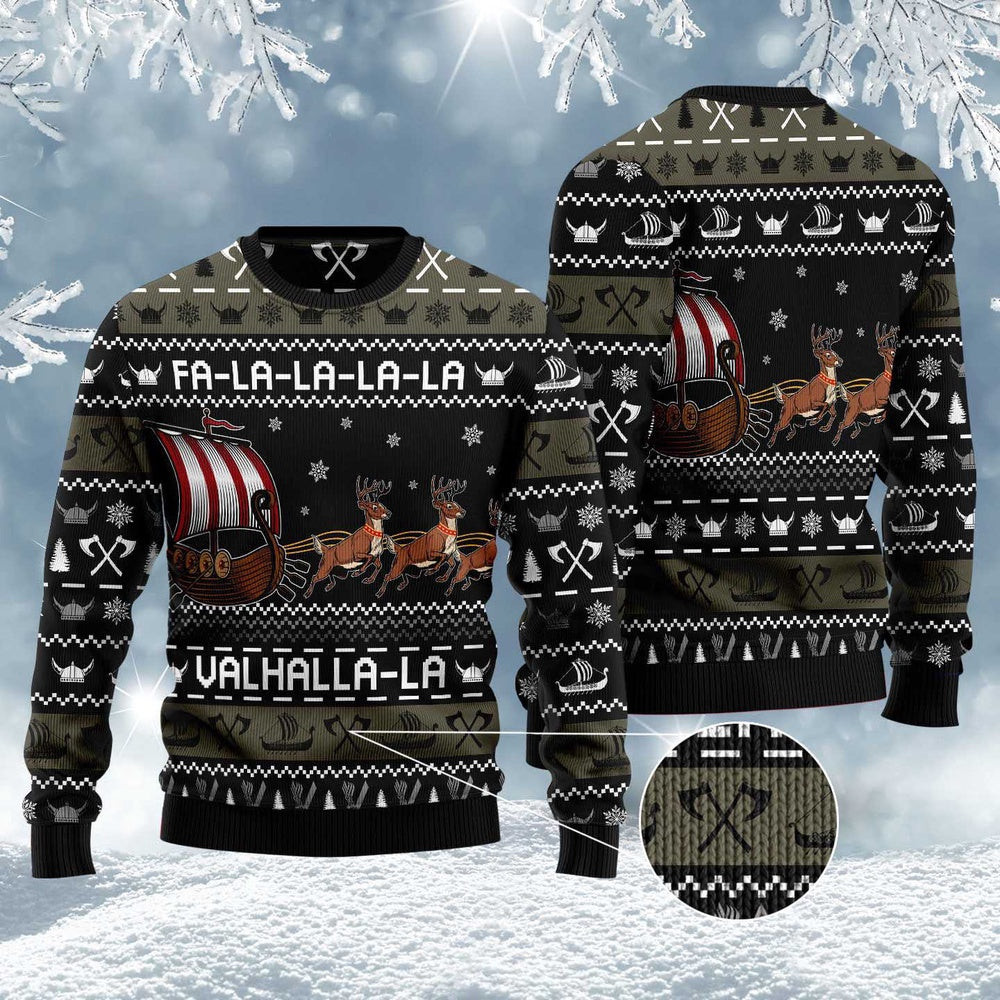 Fa-La-La-Valhalla Viking Ship Ugly Christmas Sweater Funny Ugly Christmas Sweater Xmas Gifts