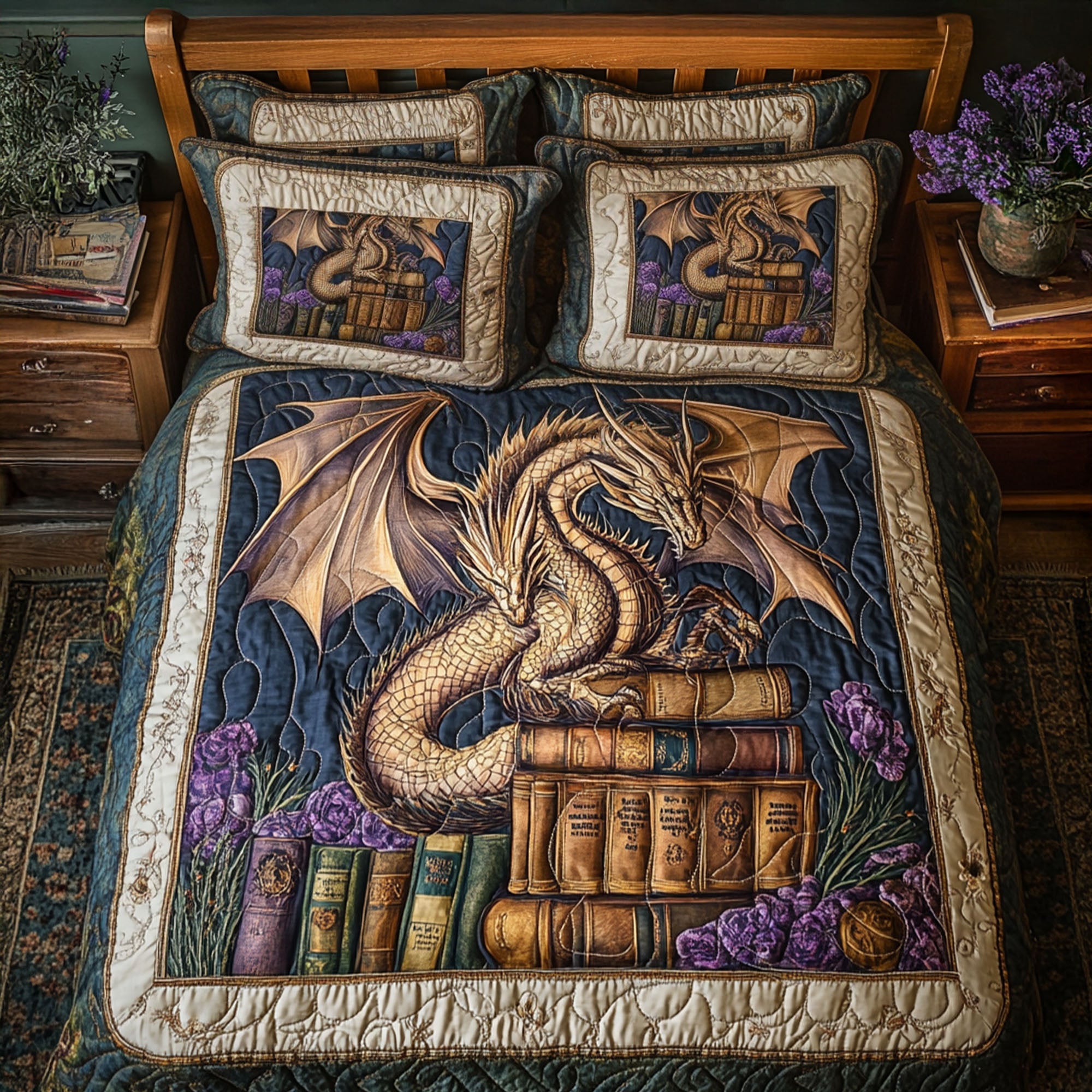 Fabled Wings Quilted Bedding Set Best Comforter Sets Book Lover Gifts For Women