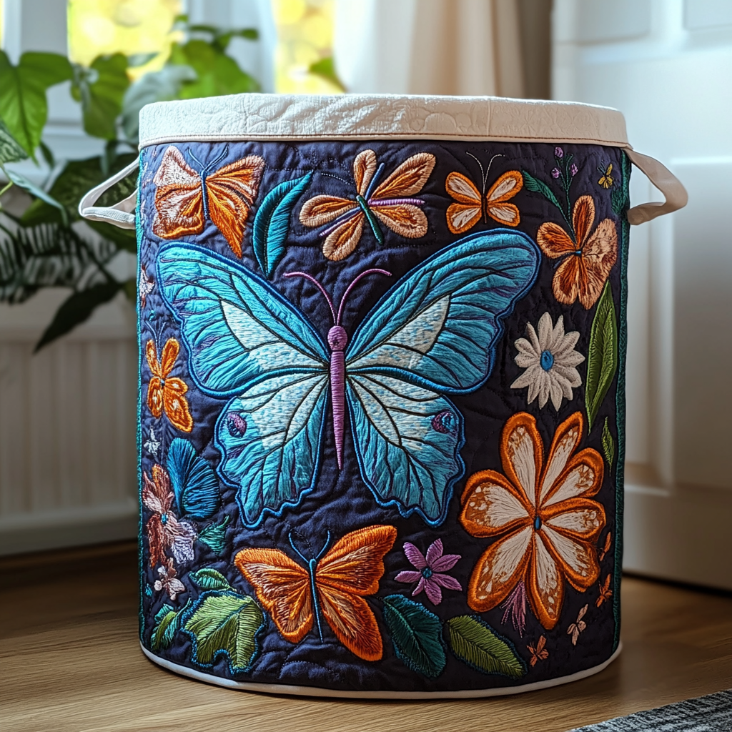 Faded Butterfly Quilted Laundry Basket Soft and Durable Quilted Storage Basket for Laundry Room