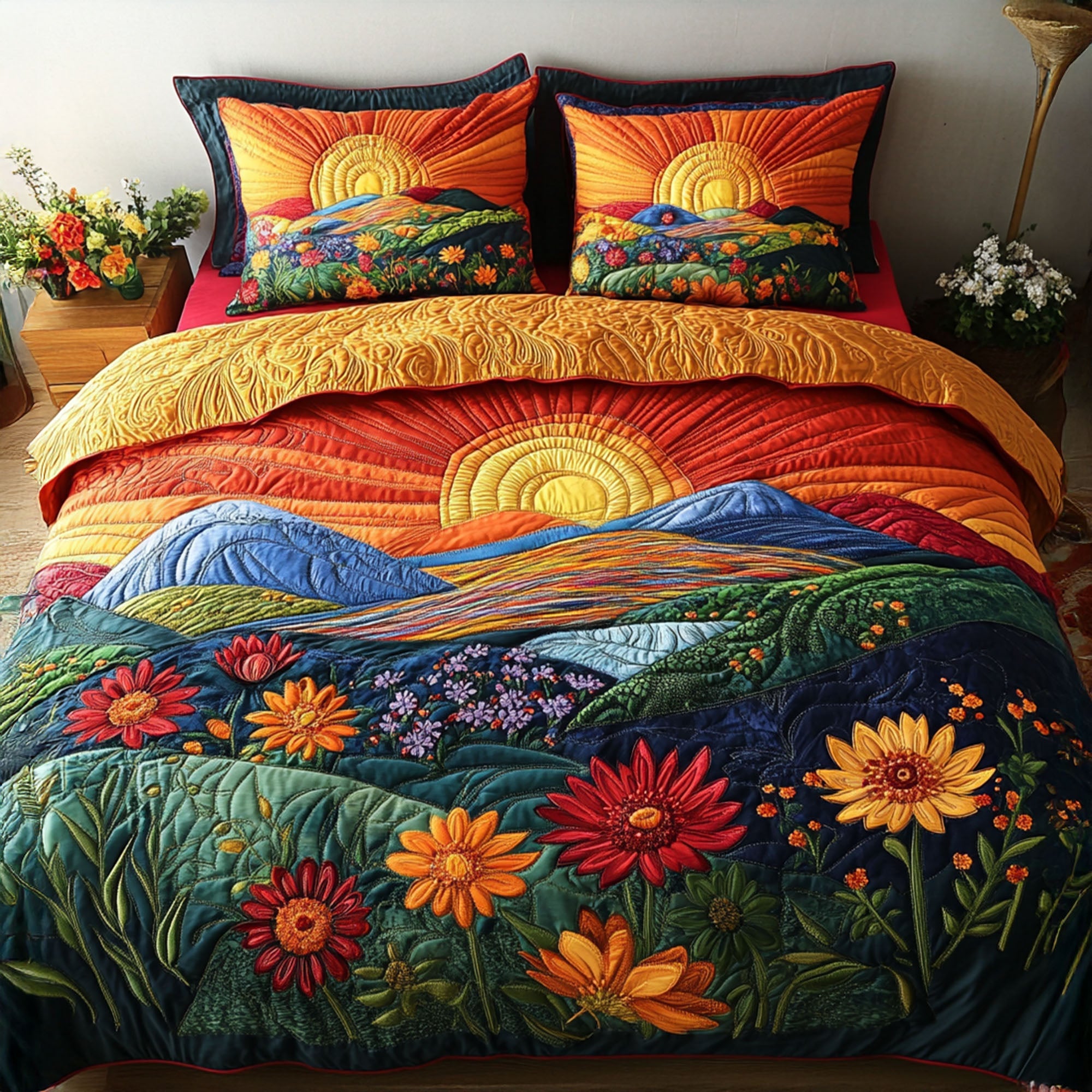Fading Sunlight Blossoms Quilted Bedding Set Best Bed Sheet Set Autumn Inspired Gifts