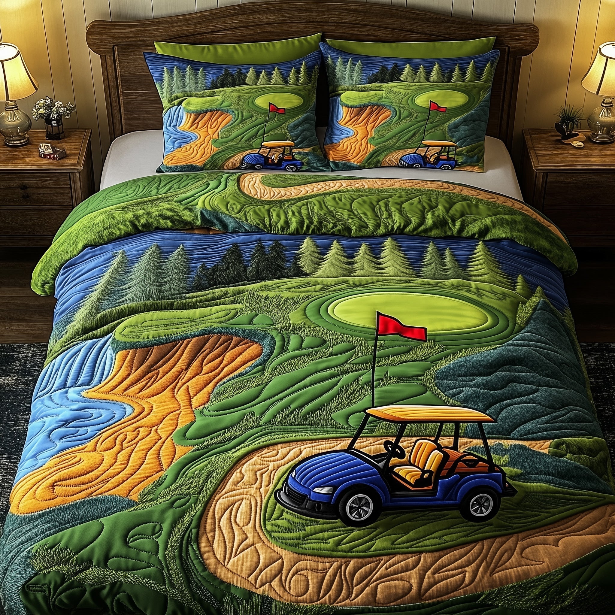 Fairway Dreams Quilted Bedding Set Duvet Cover Bedspread Golf Gifts For Women