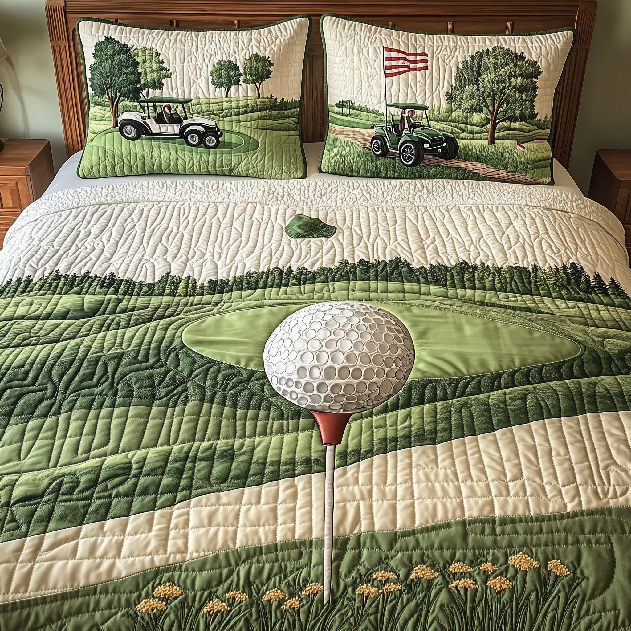 Fairway Dreams Quilted Bedding Set Duvet Cover Merchandise Gift Cards For Golfers