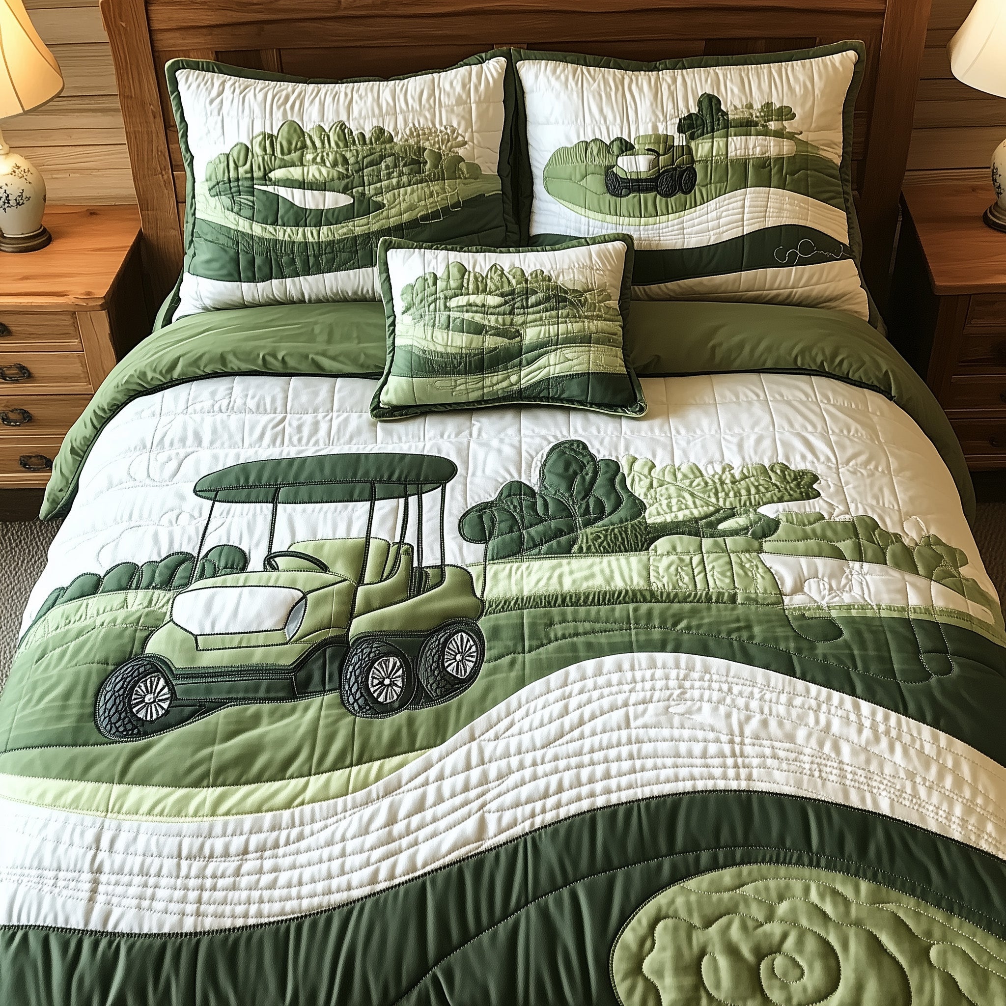 Fairway Dreams Quilted Bedding Set Duvet Cover Merchandise Gift For Golfers