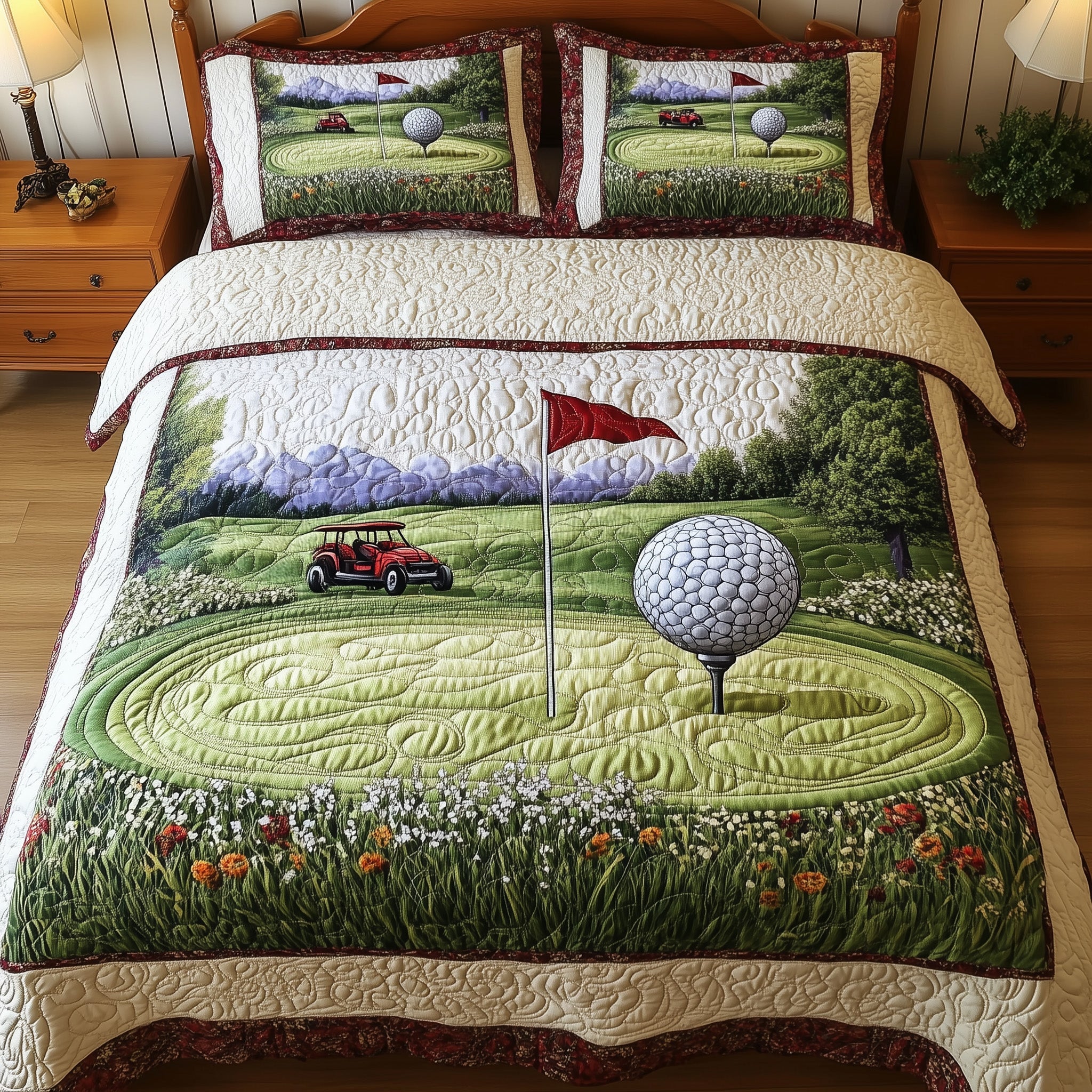 Fairway Dreams Quilted Bedding Set Duvet Cover Merchandise Golf Gifts For Golfers