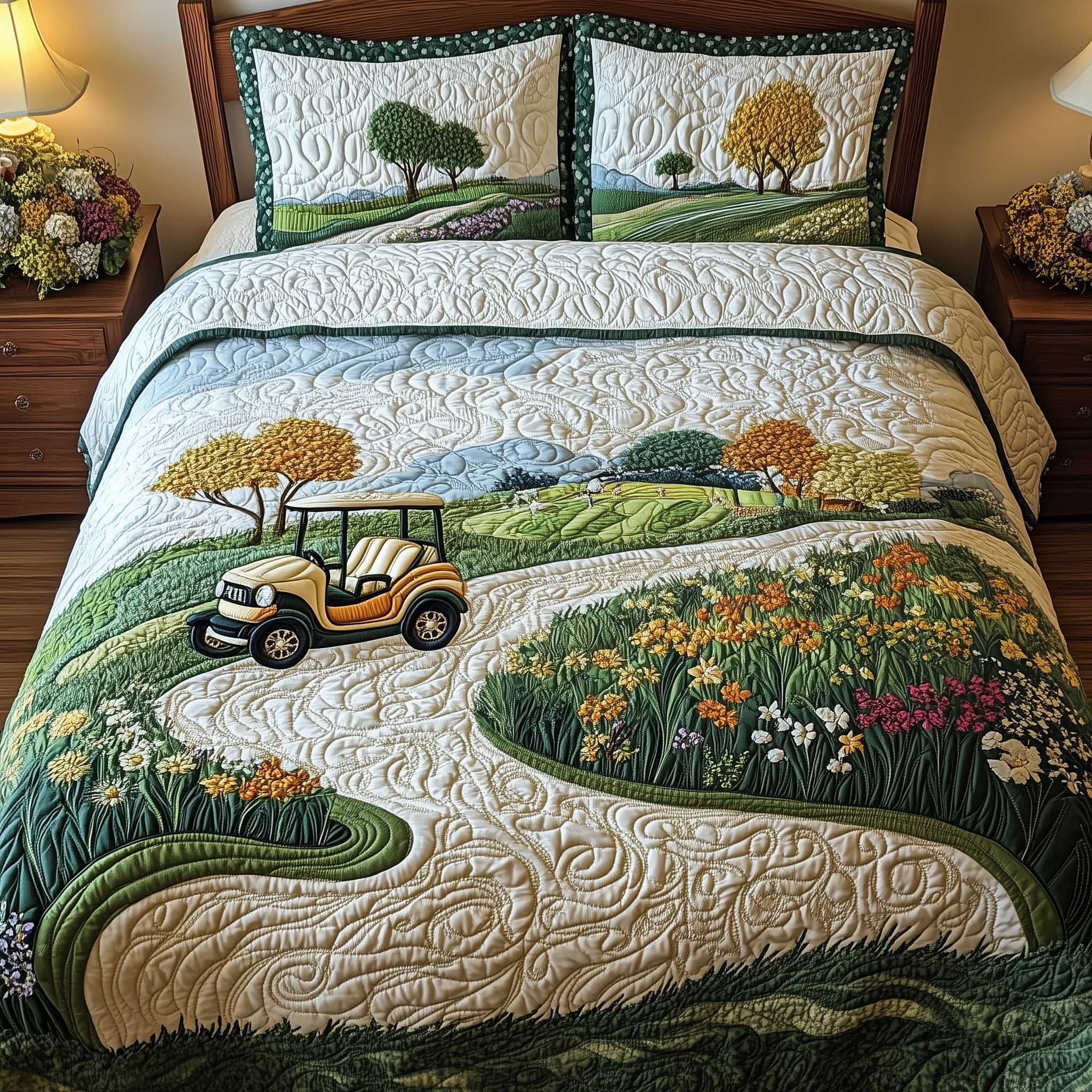 Fairway Dreams Quilted Bedding Set Duvet Cover Merchandise Golf Gifts For Guys