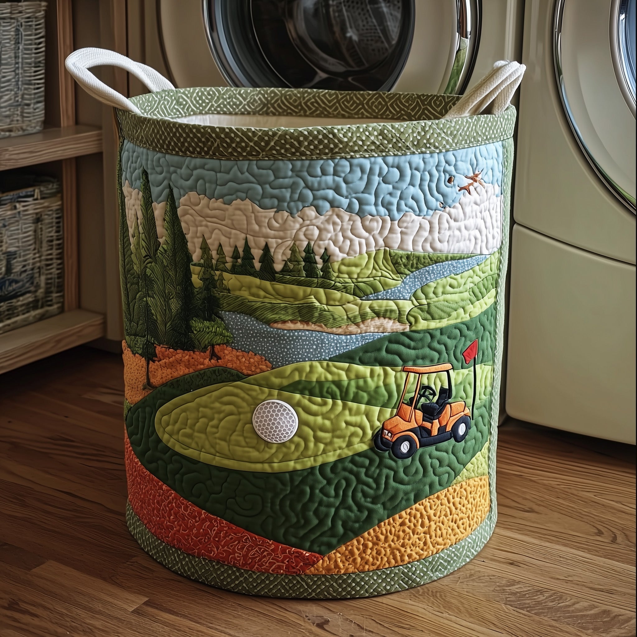 Fairway Dreams Quilted Laundry Basket Cool Present For Golf Players