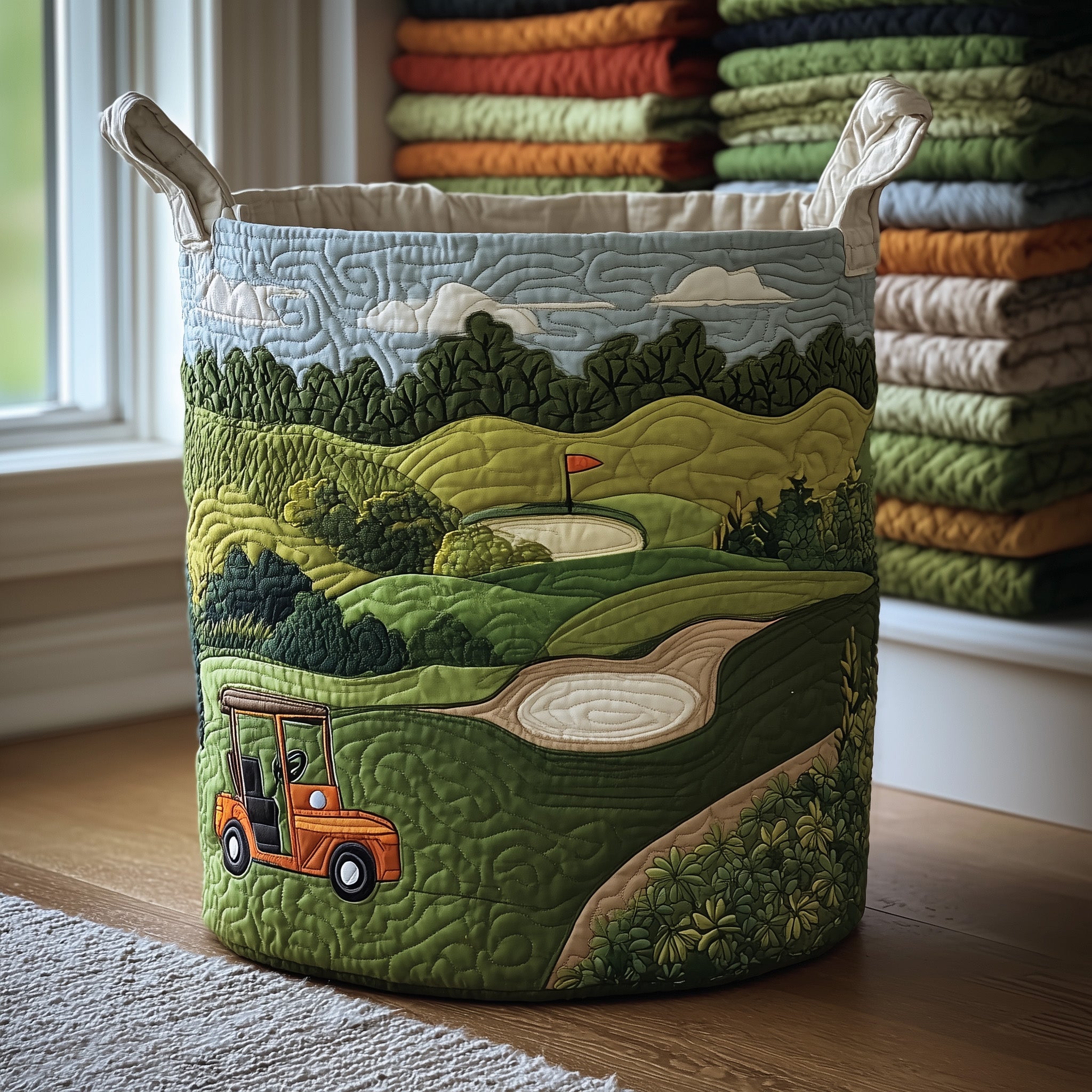 Fairway Dreams Quilted Laundry Basket Lovely Golf Theme Gift For Dad