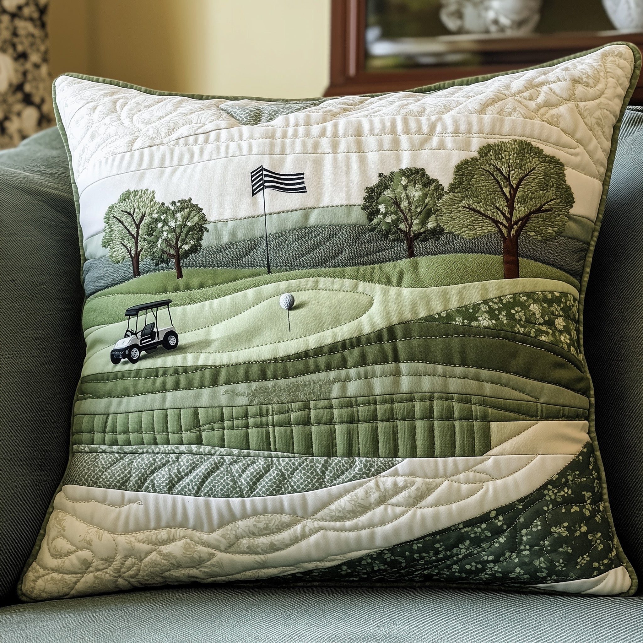 Fairway Dreams Quilted Pillow Case Decorative Pillow Cover MerchGift For Golfer Husband