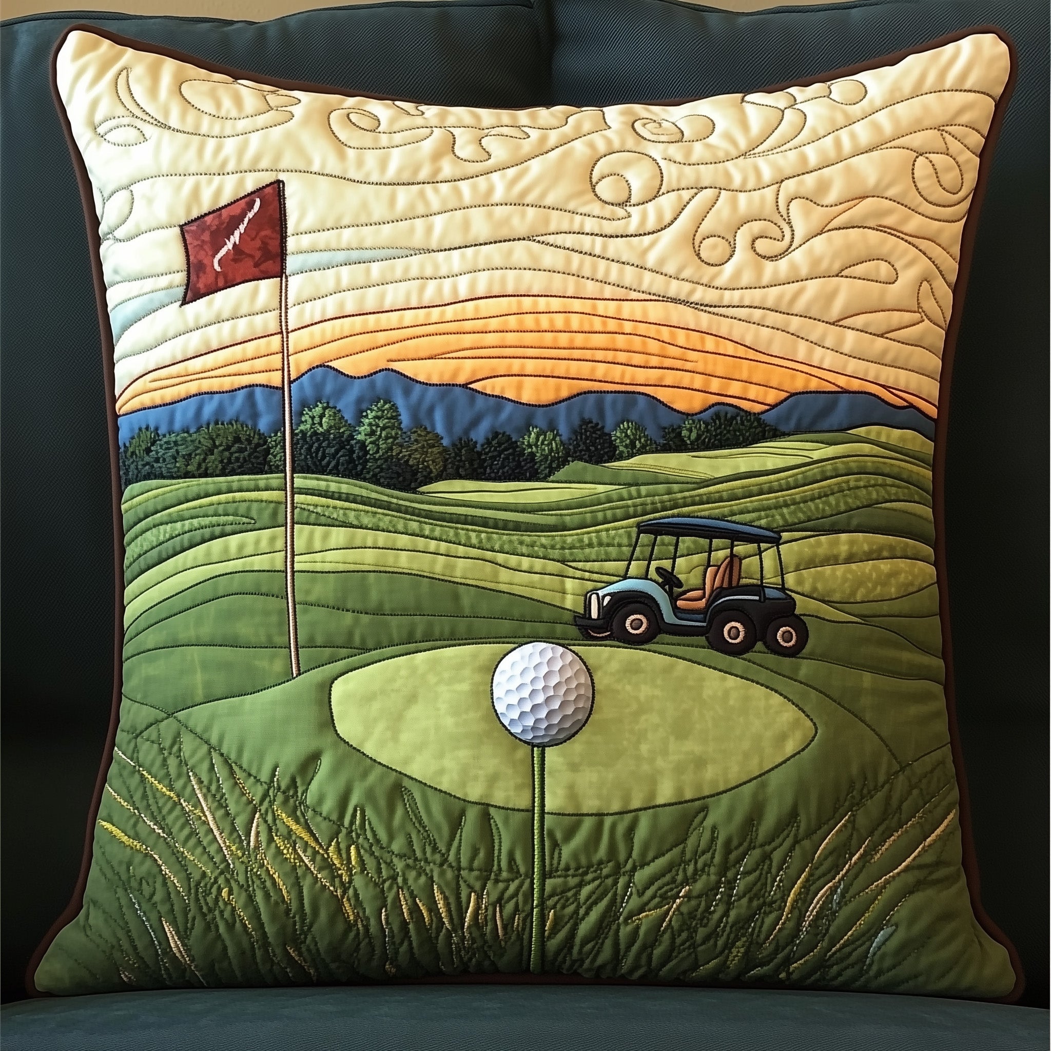 Fairway Dreams Quilted Pillow Case Throw Pillow Cover ItemBest Present For Golf Lovers