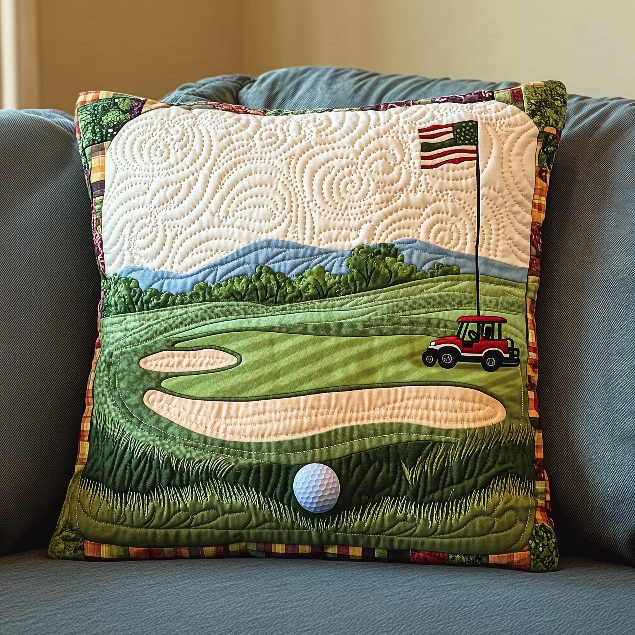 Fairway Dreams Quilted Pillow Case Throw Pillow Cover ItemCool Golf Gifts For Christmas
