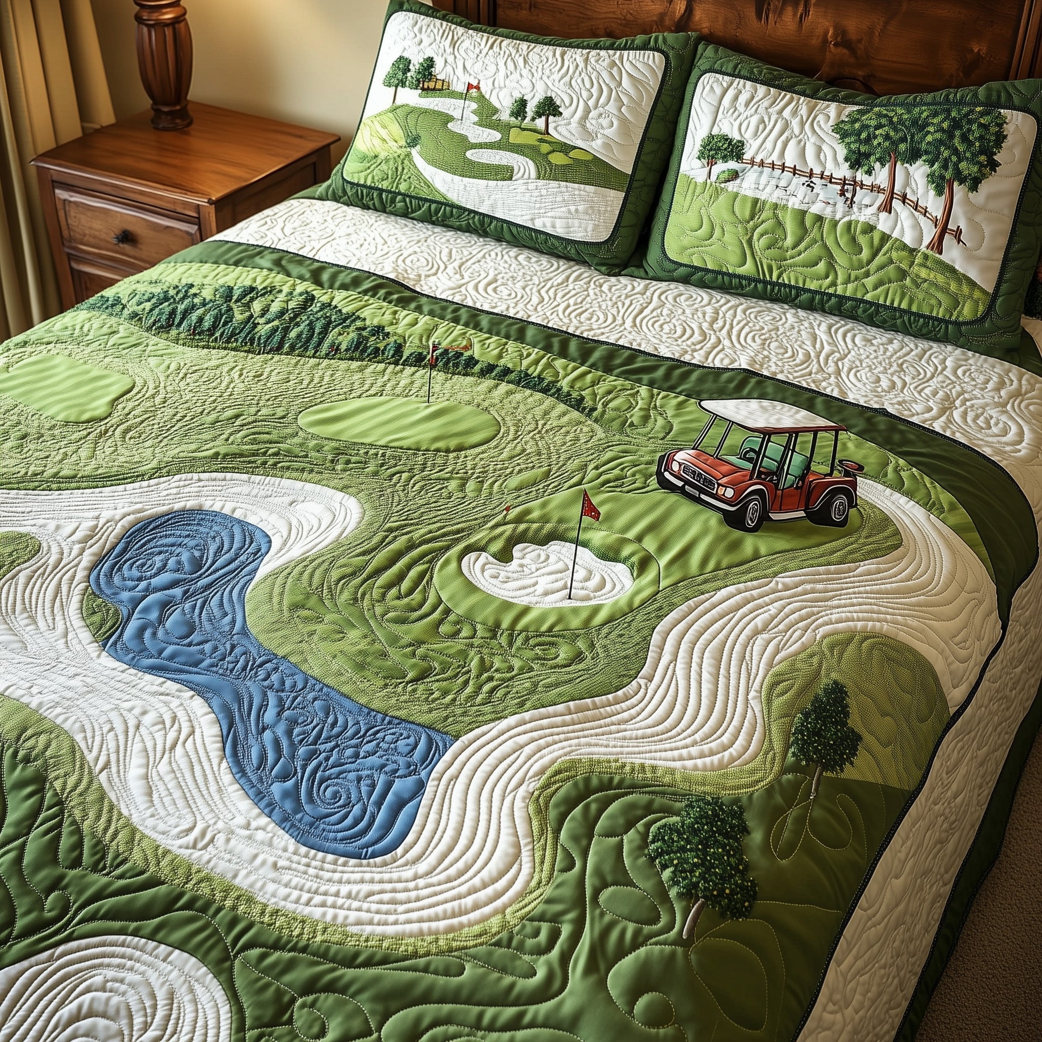 Fairway Freedom Quilted Bedding Set Duvet Cover Merchandise Best Golfer Christmas Gifts