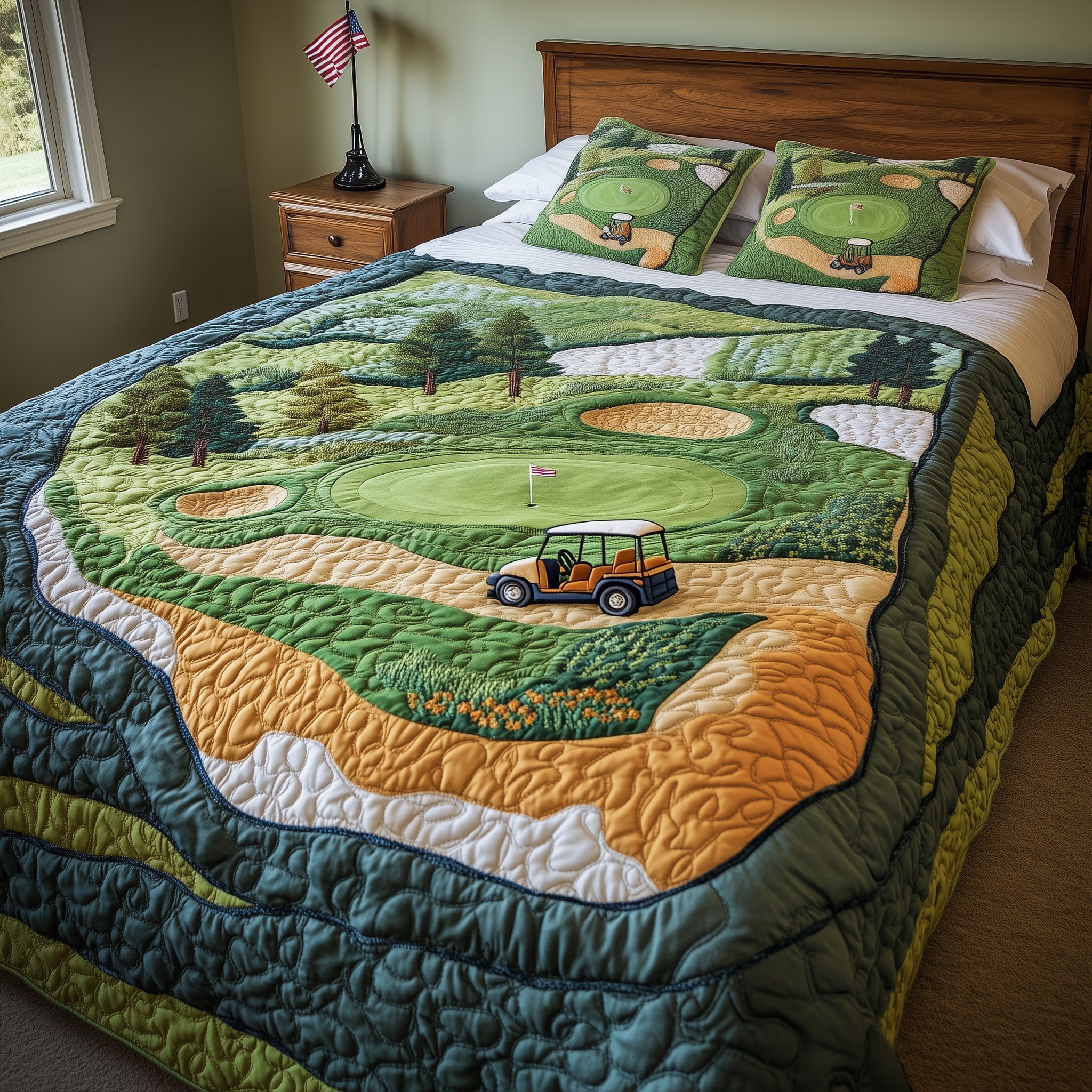 Fairway Freedom Quilted Bedding Set Duvet Cover Merchandise Gifts For Golfers