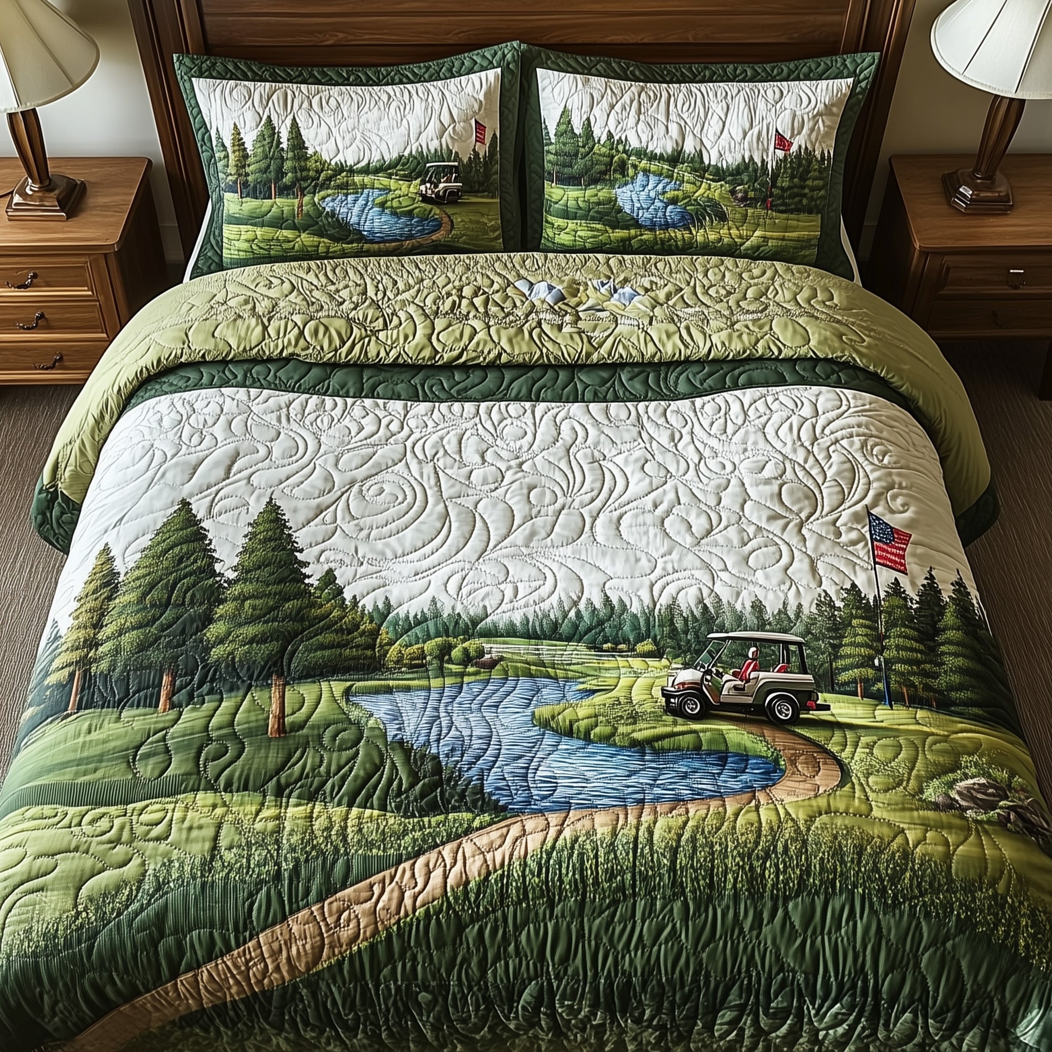 Fairway Freedom Quilted Bedding Set Duvet Cover Merchandise Golf Inspired Gifts