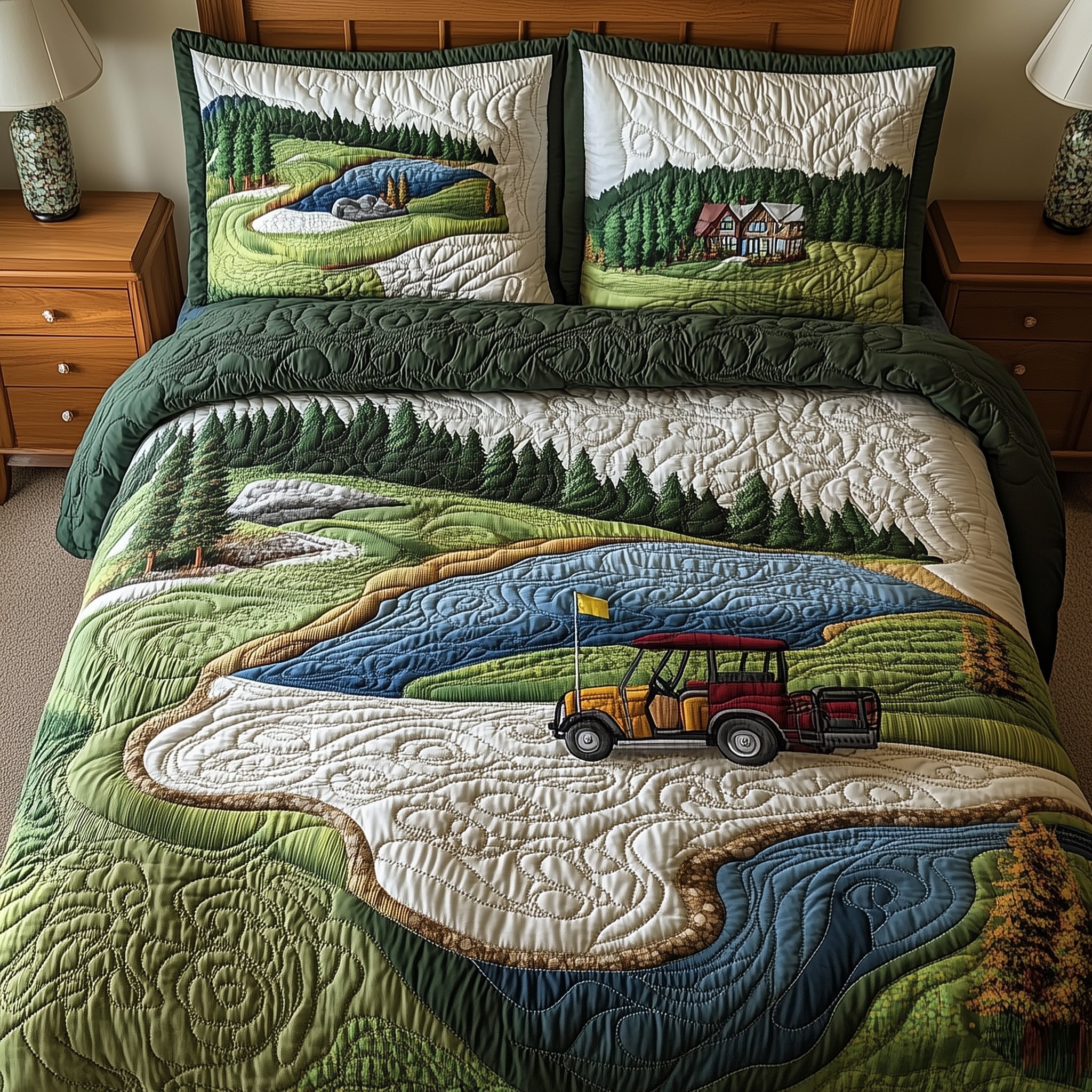 Fairway Freedom Quilted Bedding Set Duvet Cover Merchandise Valentines Gifts For Golfers