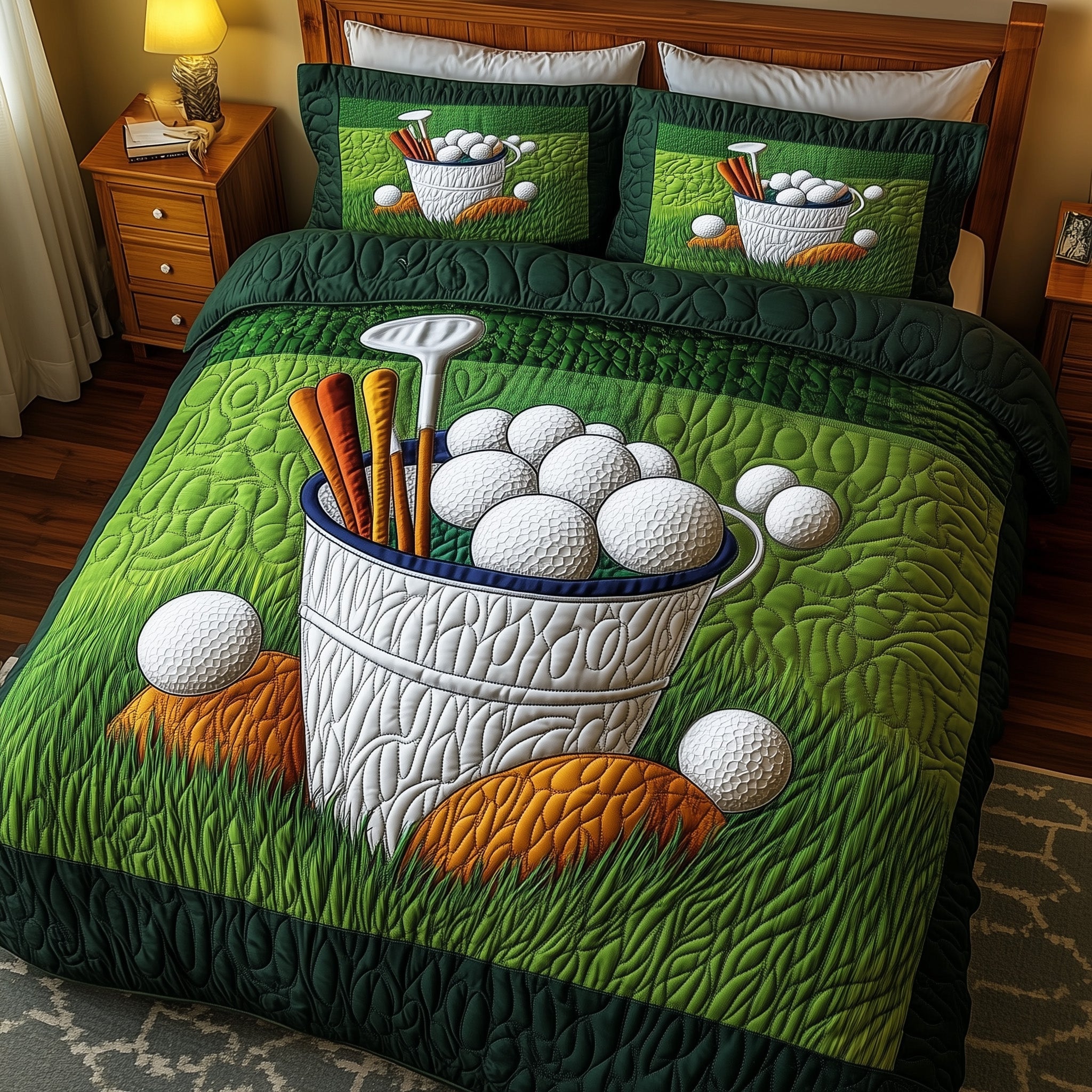 Fairway Green Quilted Bedding Set Duvet Cover Merchandise Golf Birthday Gifts