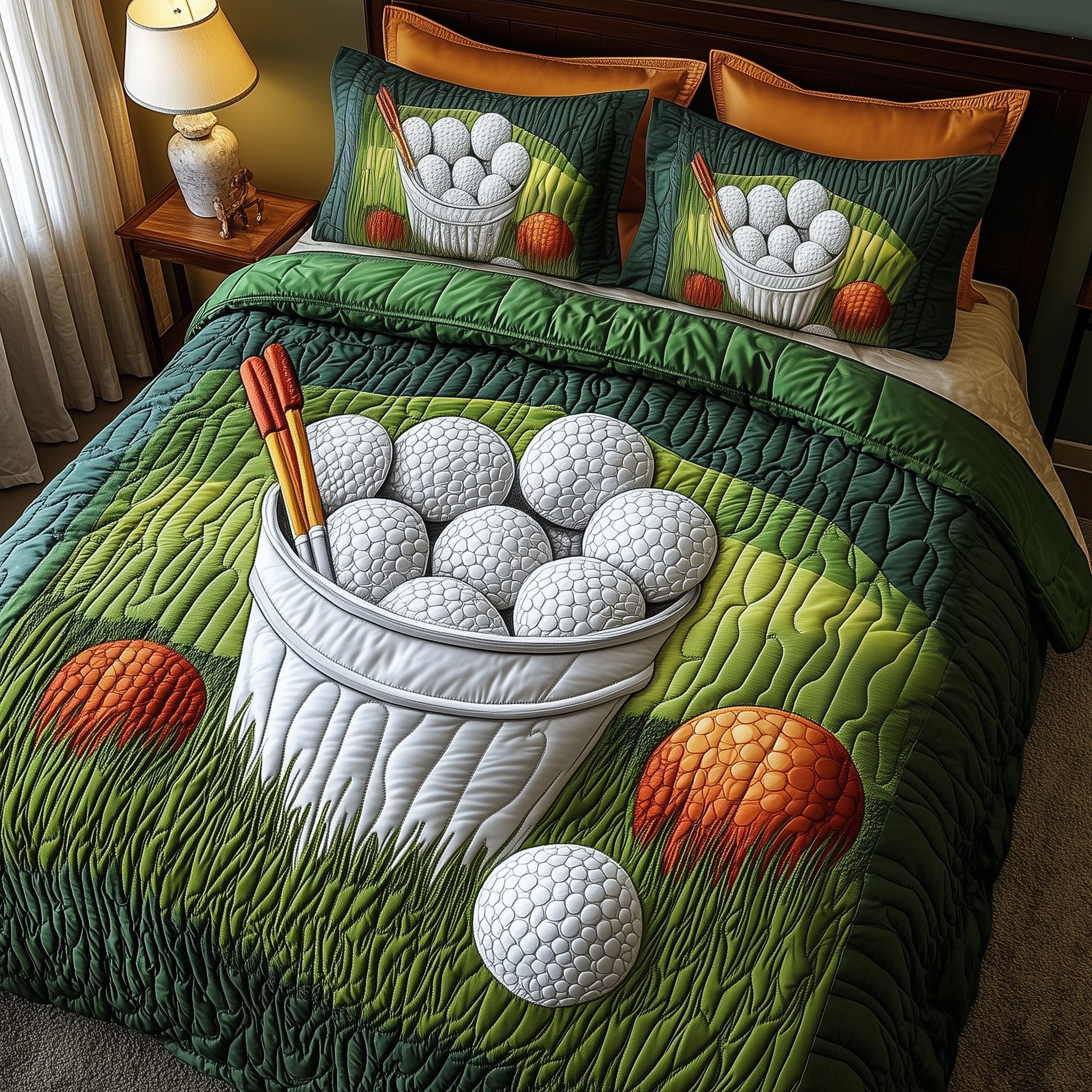 Fairway Green Quilted Bedding Set Duvet Cover Merchandise Golf Birthday Presents
