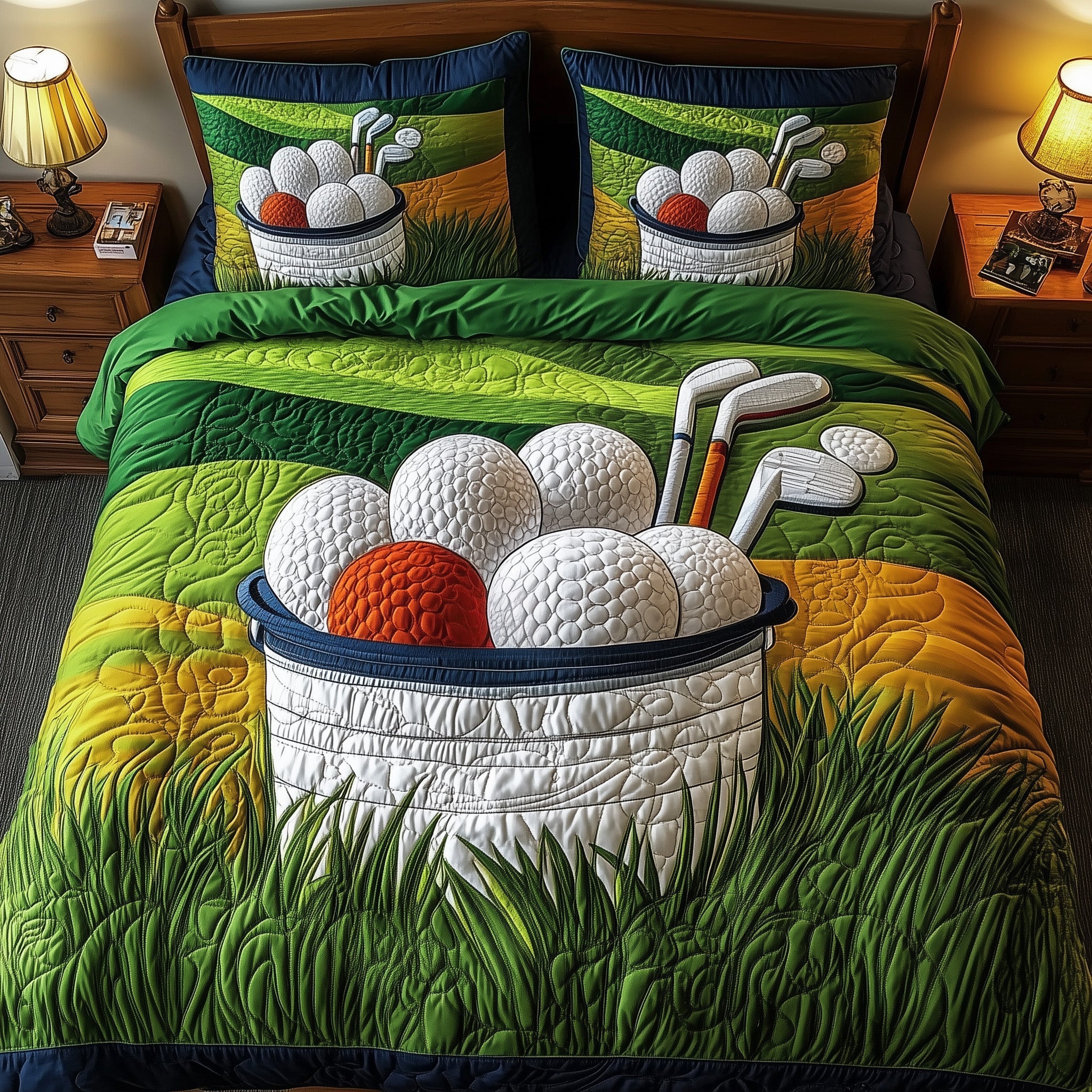 Fairway Green Quilted Bedding Set Duvet Cover Merchandise Golf Gifts For Him