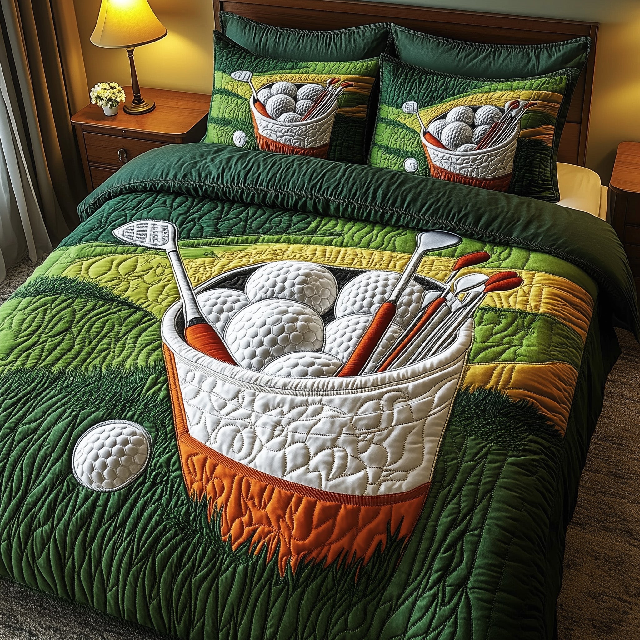Fairway Green Quilted Bedding Set Duvet Cover Merchandise Golf Gifts For The Golfer Who Has Everything