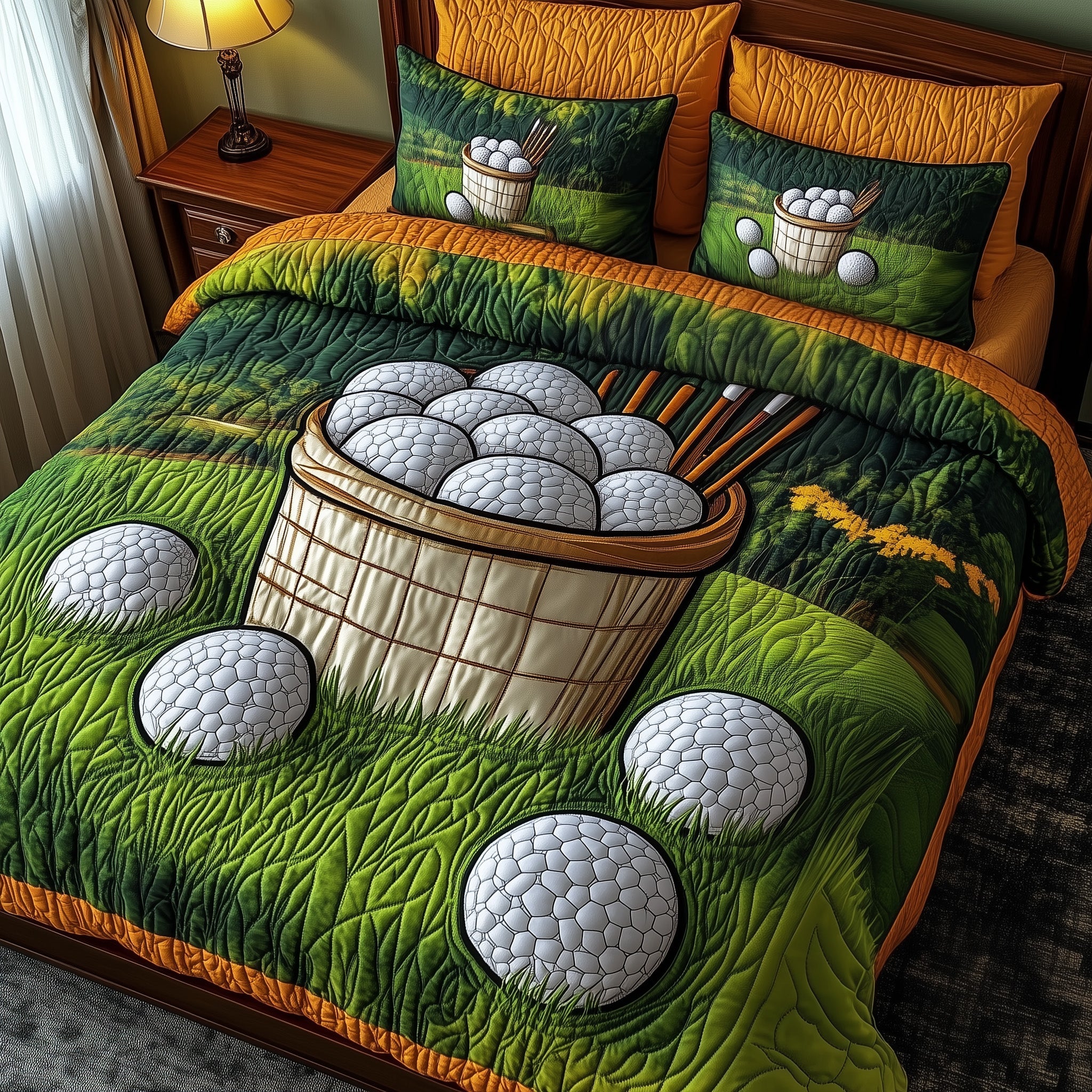 Fairway Green Quilted Bedding Set Duvet Cover Merchandise Luxury Golf Gifts For Him