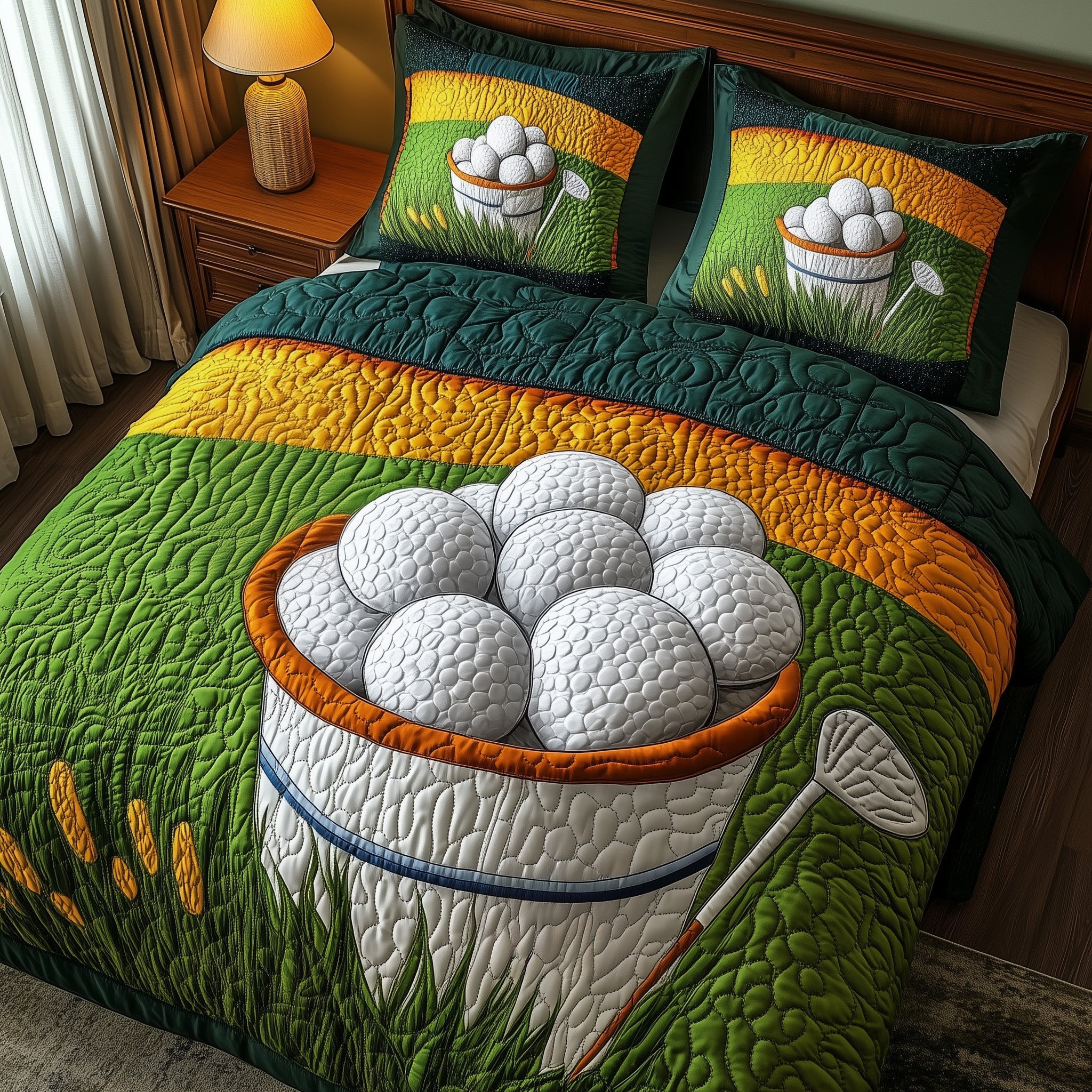 Fairway Green Quilted Bedding Set Duvet Cover Merchandise Retirement Golf Gifts