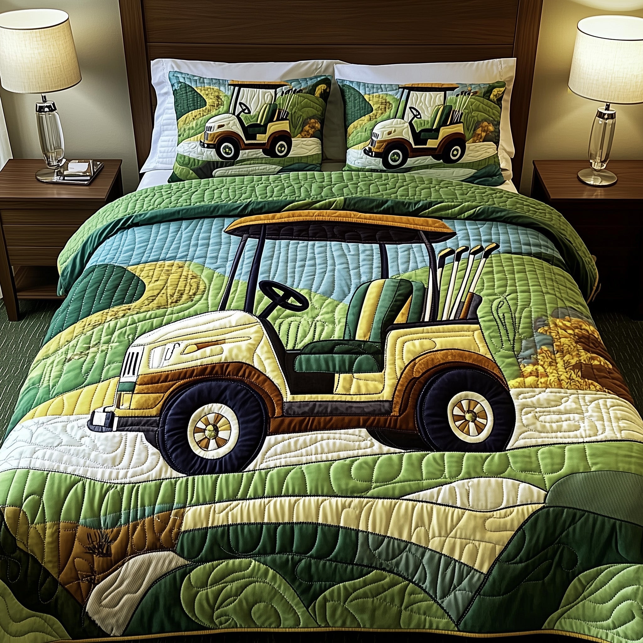 Fairway Rider Quilted Bedding Set Duvet Cover Merchandise Best Golf Gifts