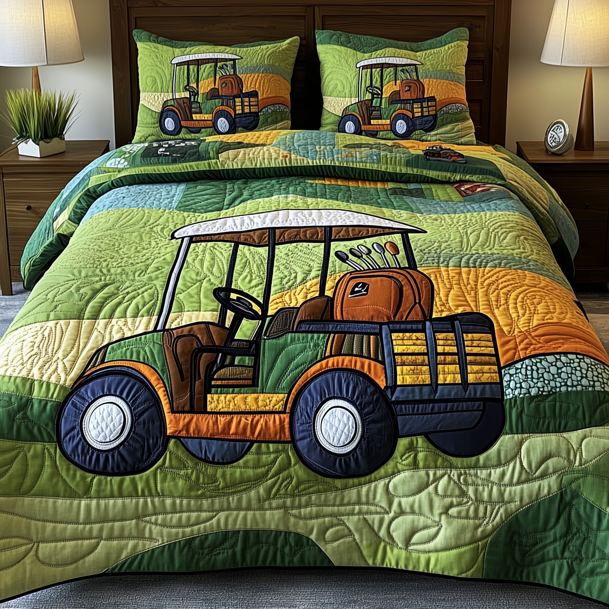 Fairway Rider Quilted Bedding Set Duvet Cover Merchandise Best Golf Presents