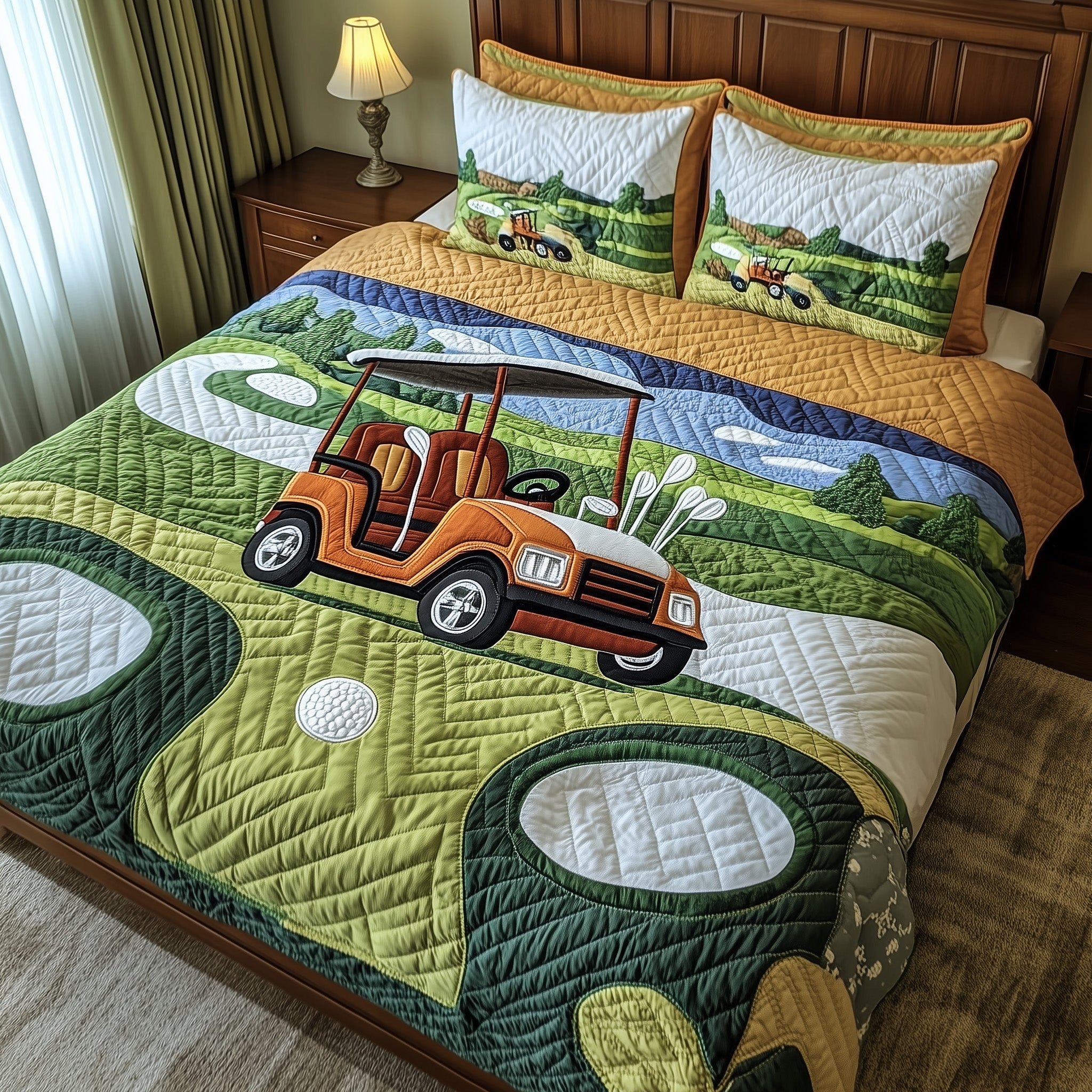 Fairway Rider Quilted Bedding Set Duvet Cover Merchandise Cool Golf Gifts