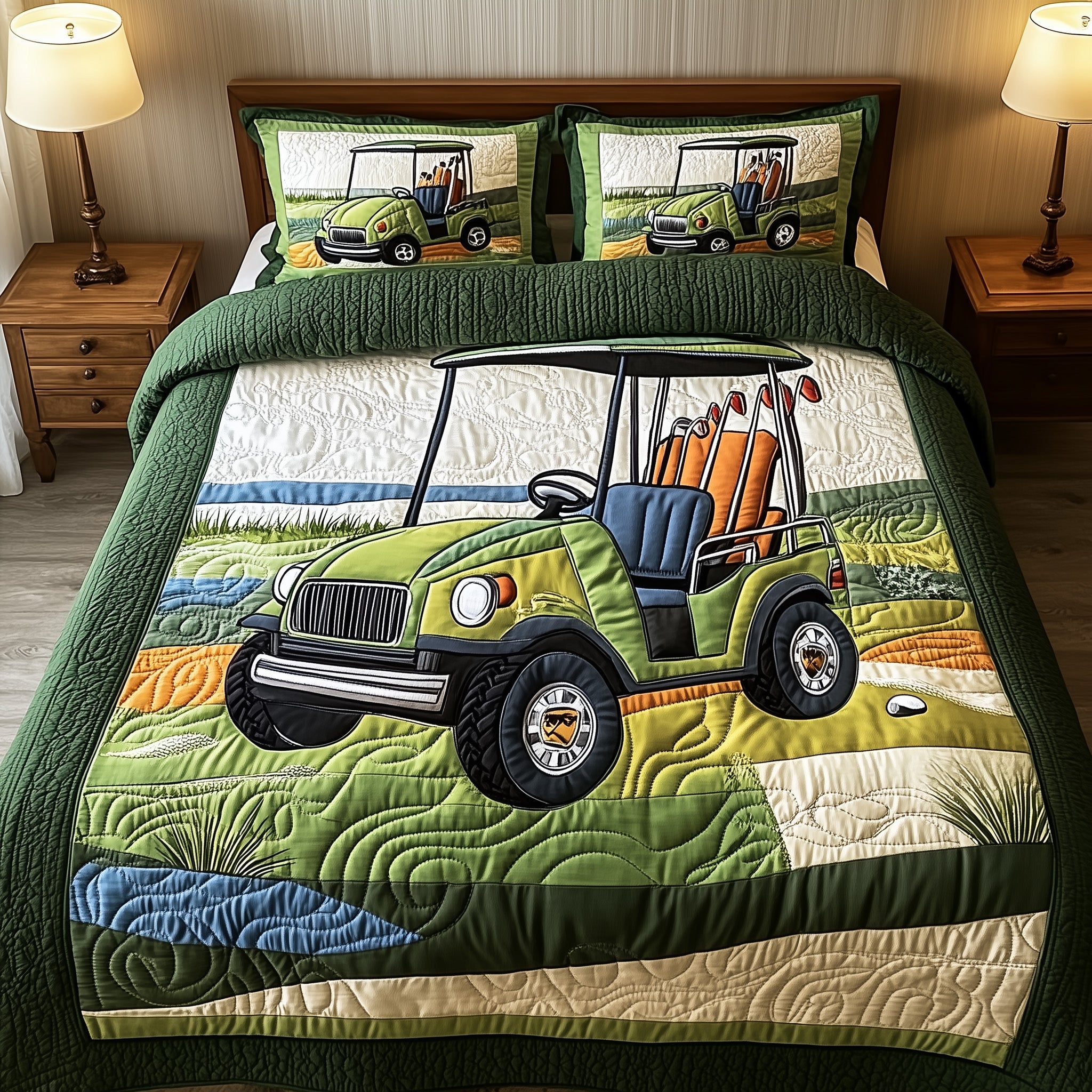 Fairway Rider Quilted Bedding Set Duvet Cover Merchandise Cool Golf Presents