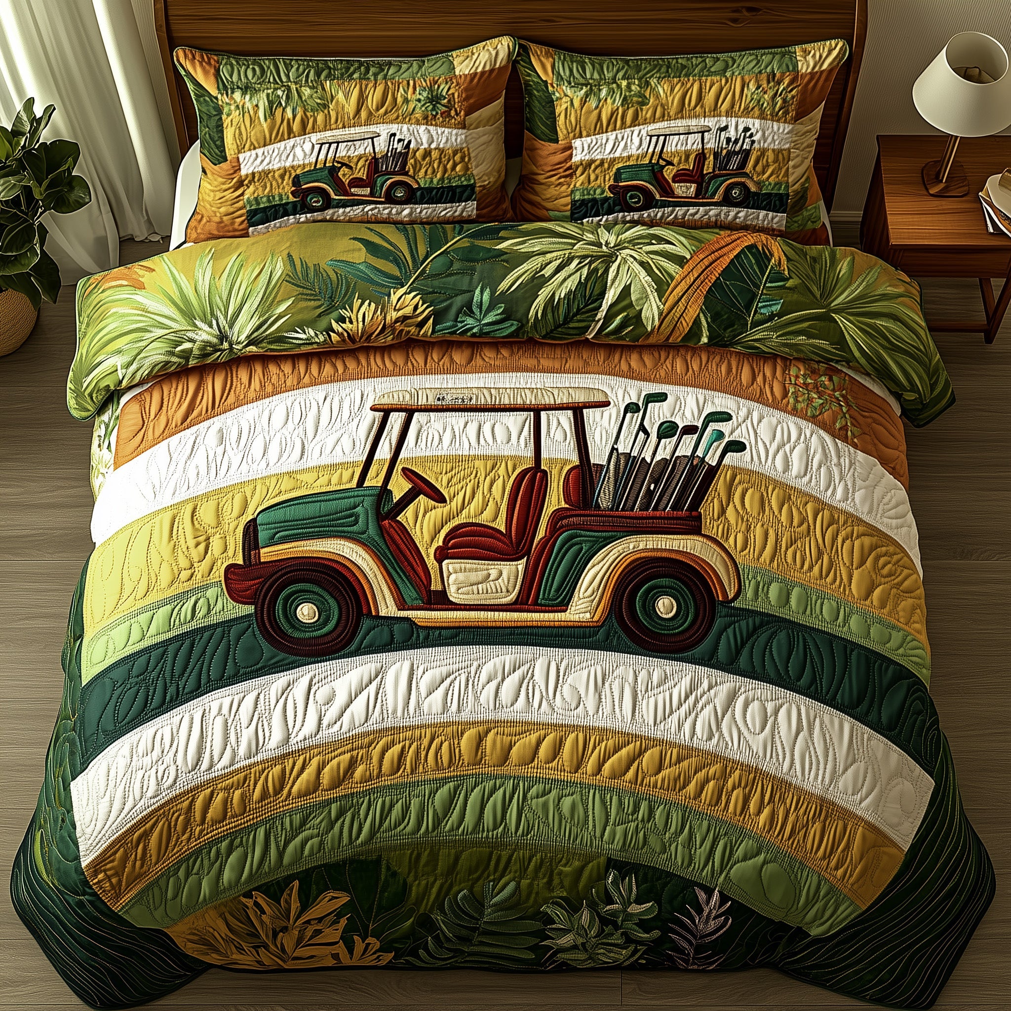 Fairway Rider Quilted Bedding Set Duvet Cover Merchandise Custom Golf Gifts