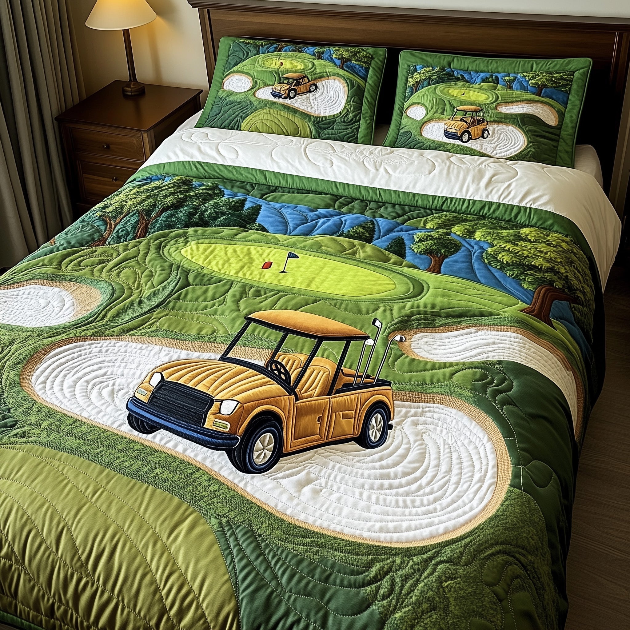 Fairway Rider Quilted Bedding Set Duvet Cover Merchandise Gift Cards For Golfers