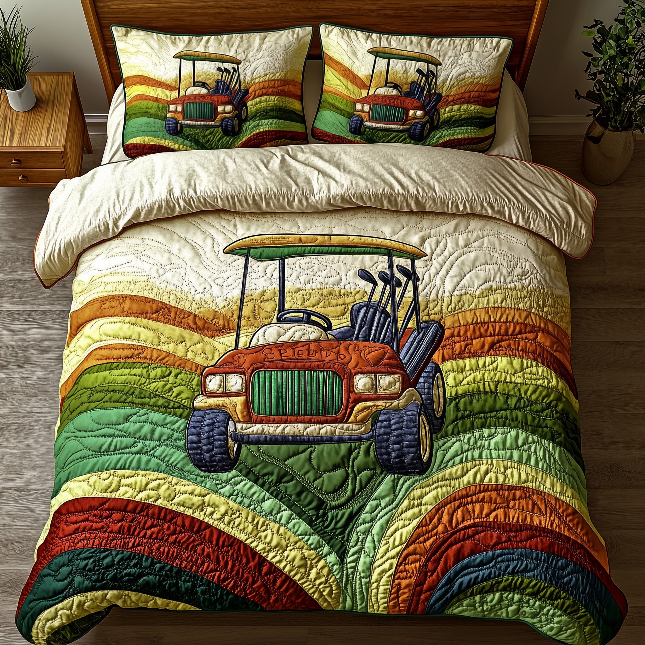 Fairway Rider Quilted Bedding Set Duvet Cover Merchandise Golf Christmas Gifts