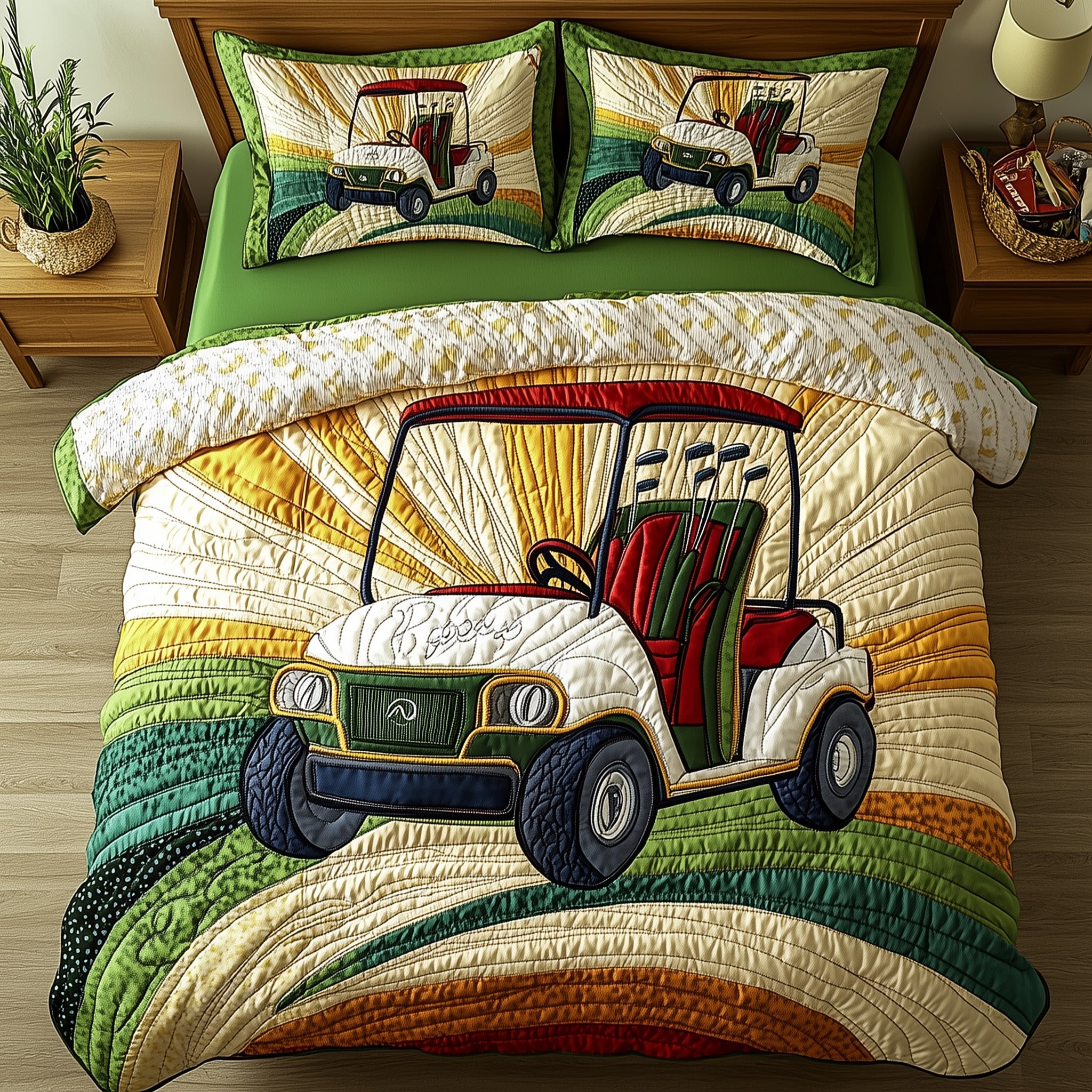 Fairway Rider Quilted Bedding Set Duvet Cover Merchandise Golf Enthusiast Gifts
