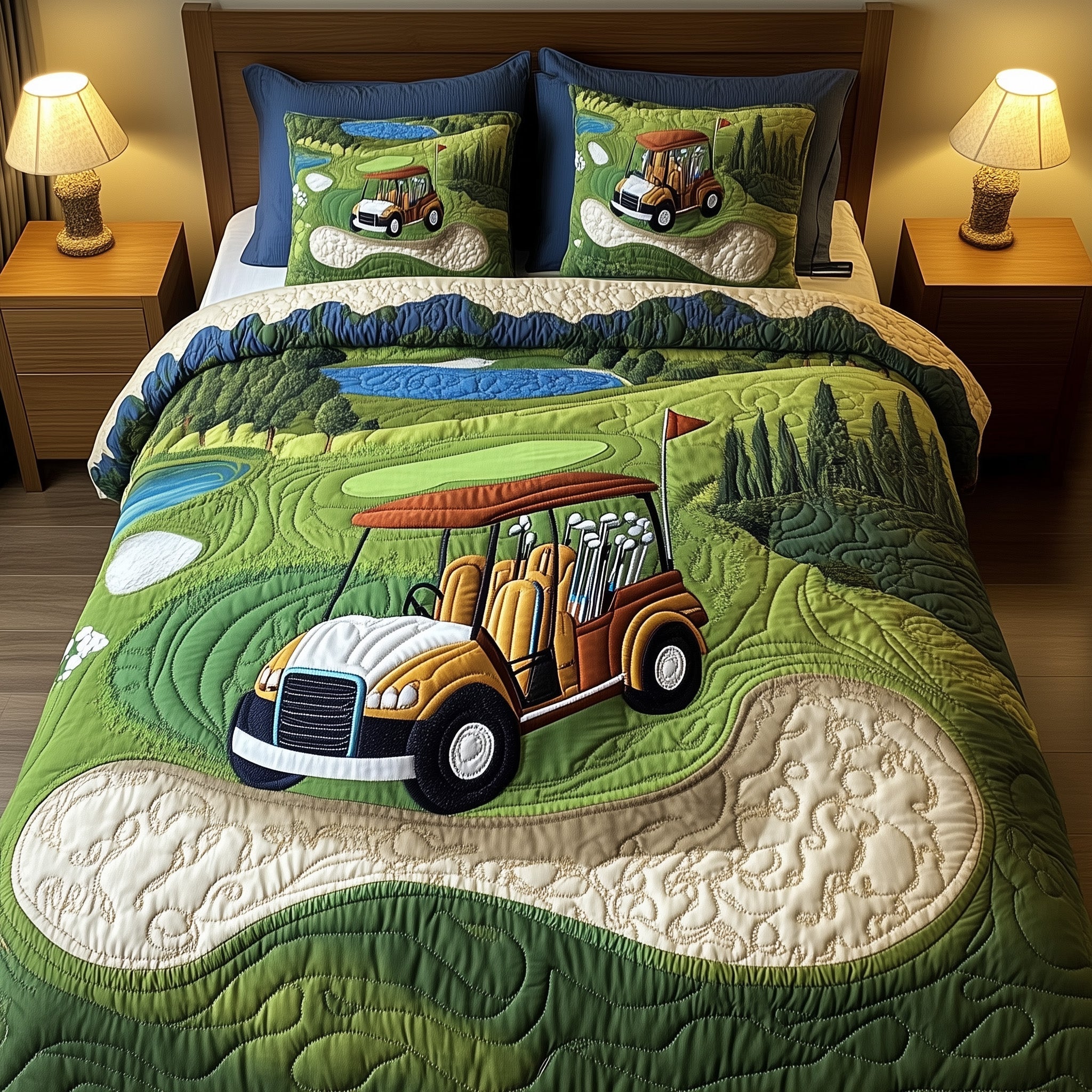 Fairway Rider Quilted Bedding Set Duvet Cover Merchandise Golf Gifts For Men