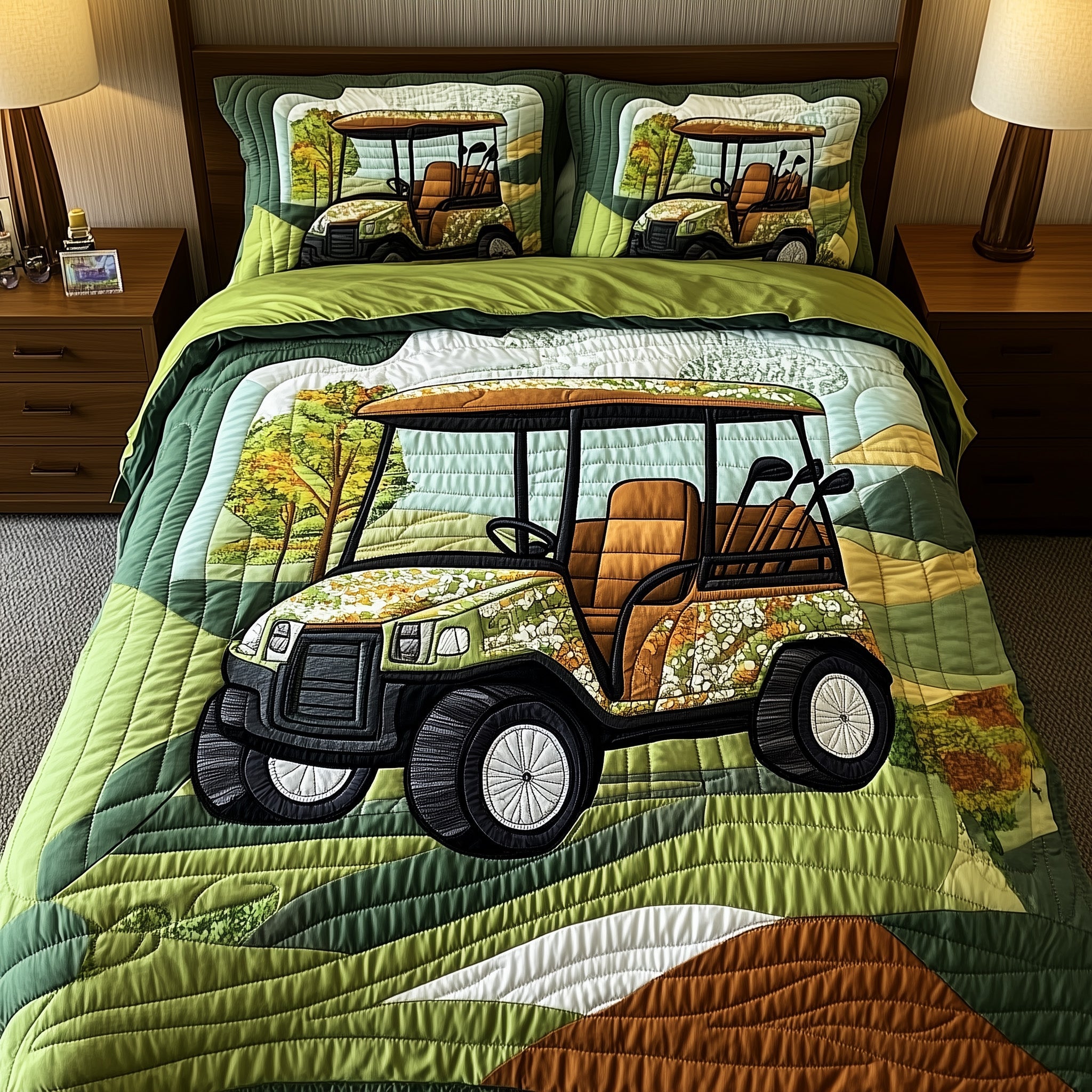 Fairway Rider Quilted Bedding Set Duvet Cover Merchandise Good Golf Gifts