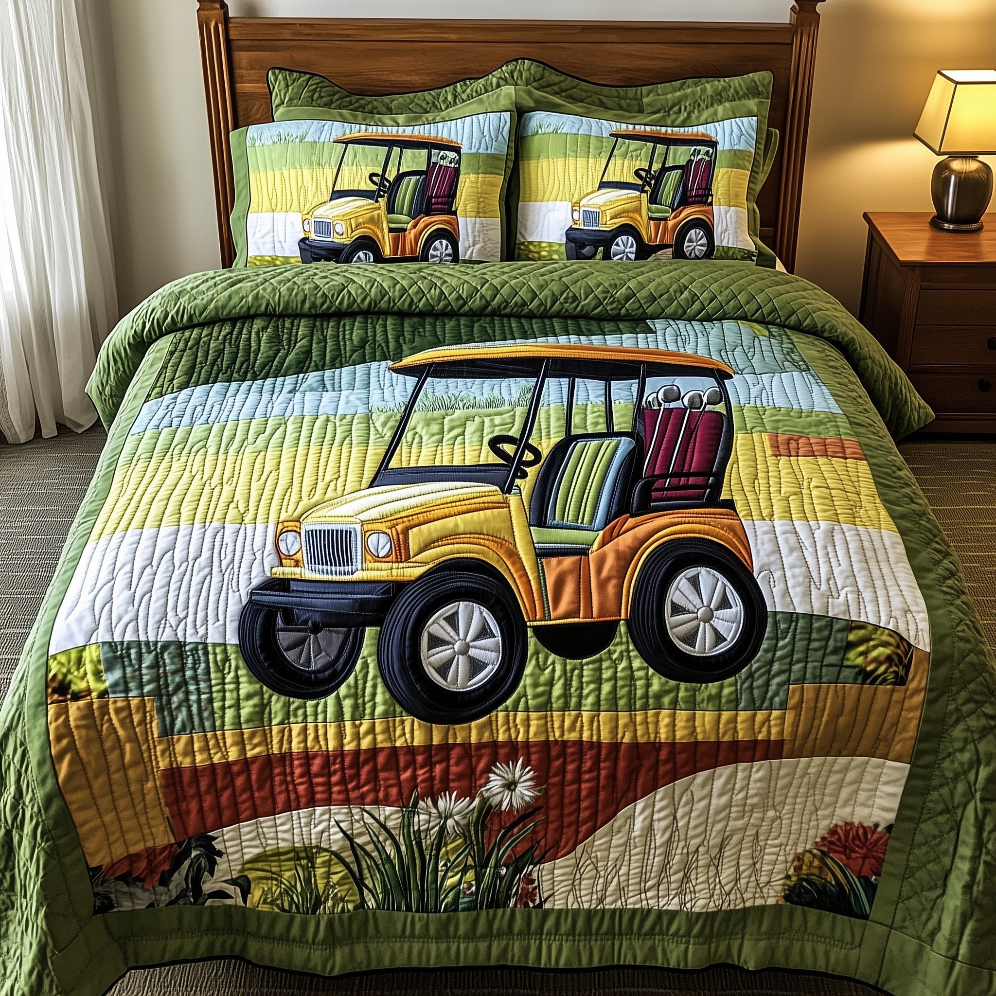 Fairway Rider Quilted Bedding Set Duvet Cover Merchandise Good Golf Presents