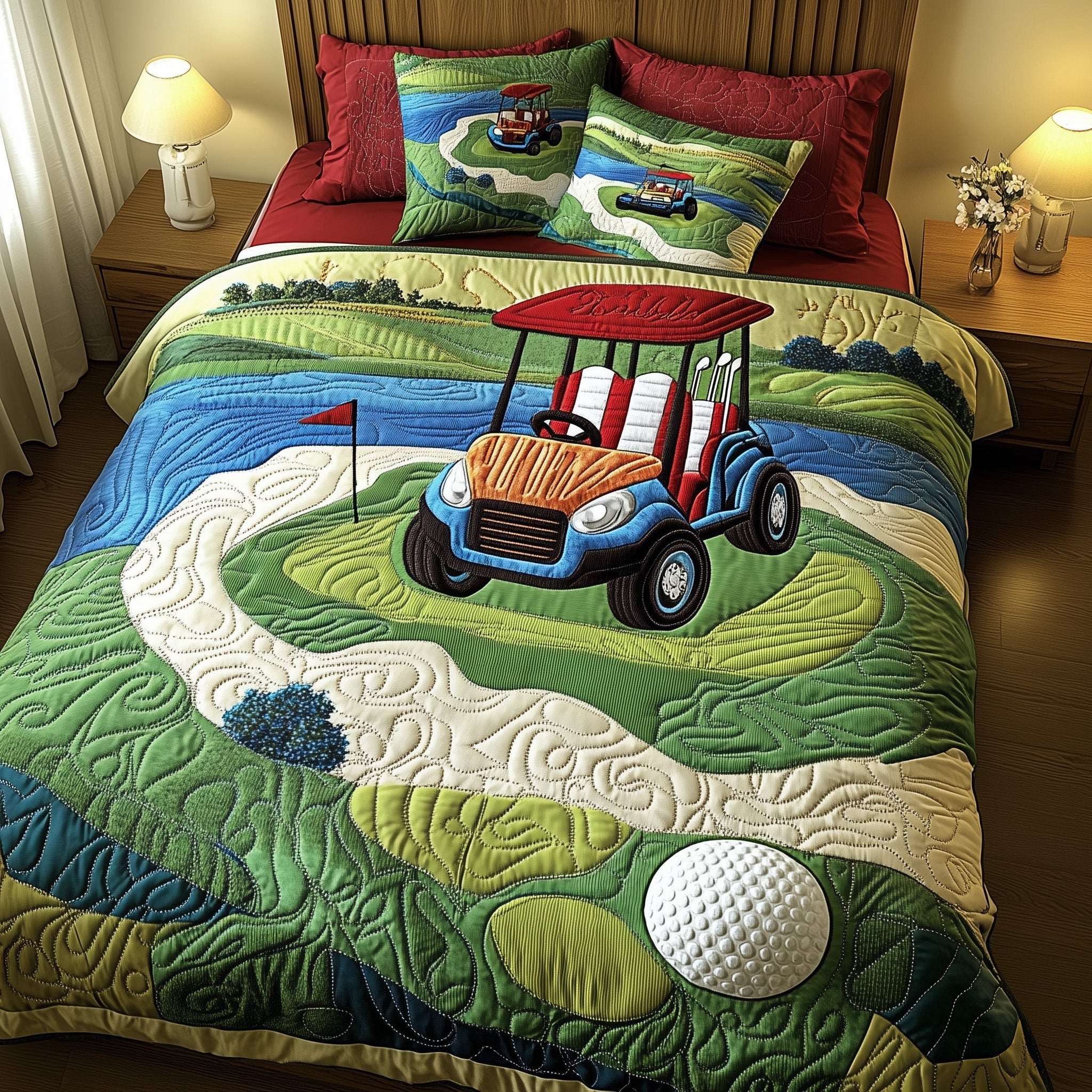 Fairway Rider Quilted Bedding Set Duvet Cover Merchandise Mens Gifts Golf