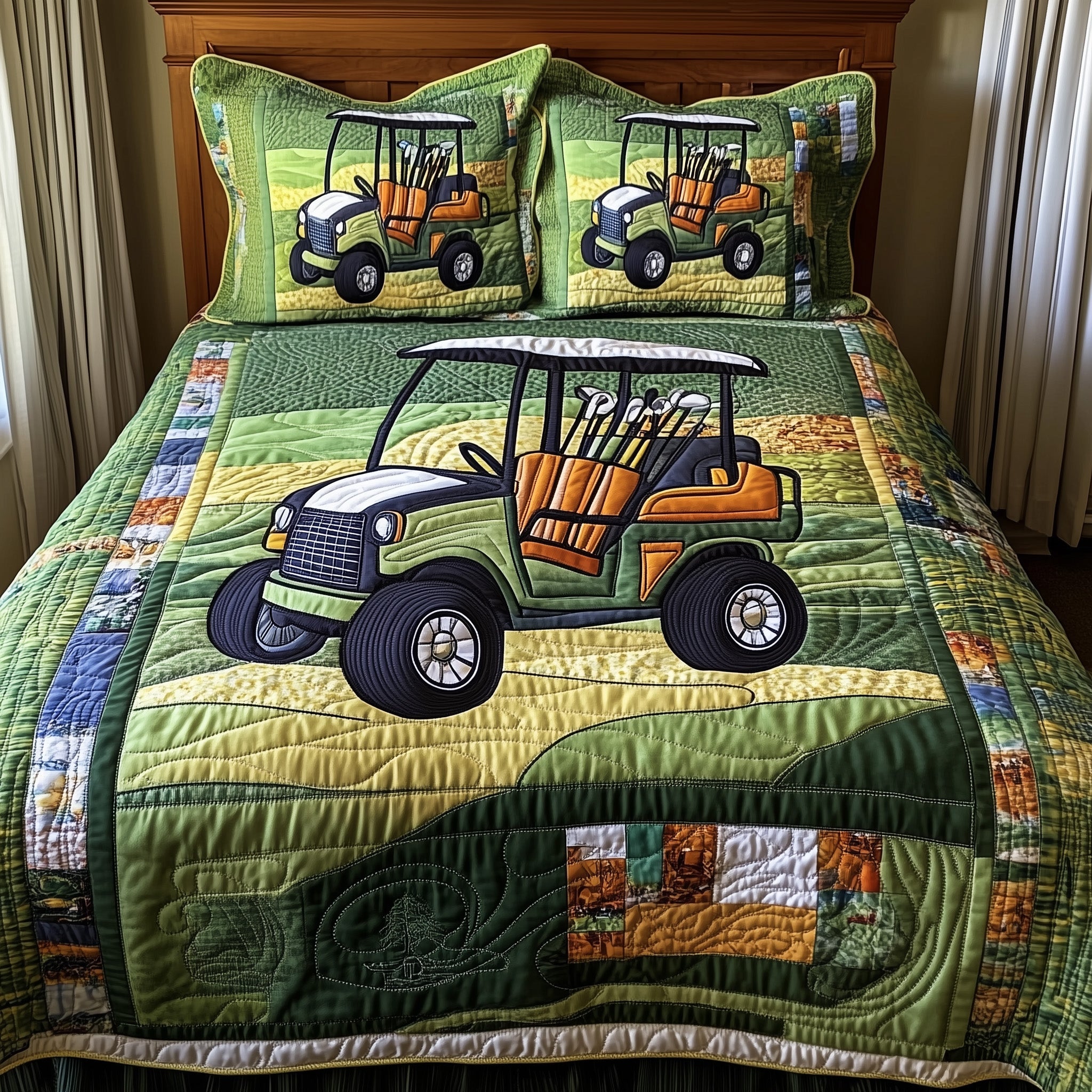 Fairway Rider Quilted Bedding Set Duvet Cover Merchandise Perfect Gift For Golfers