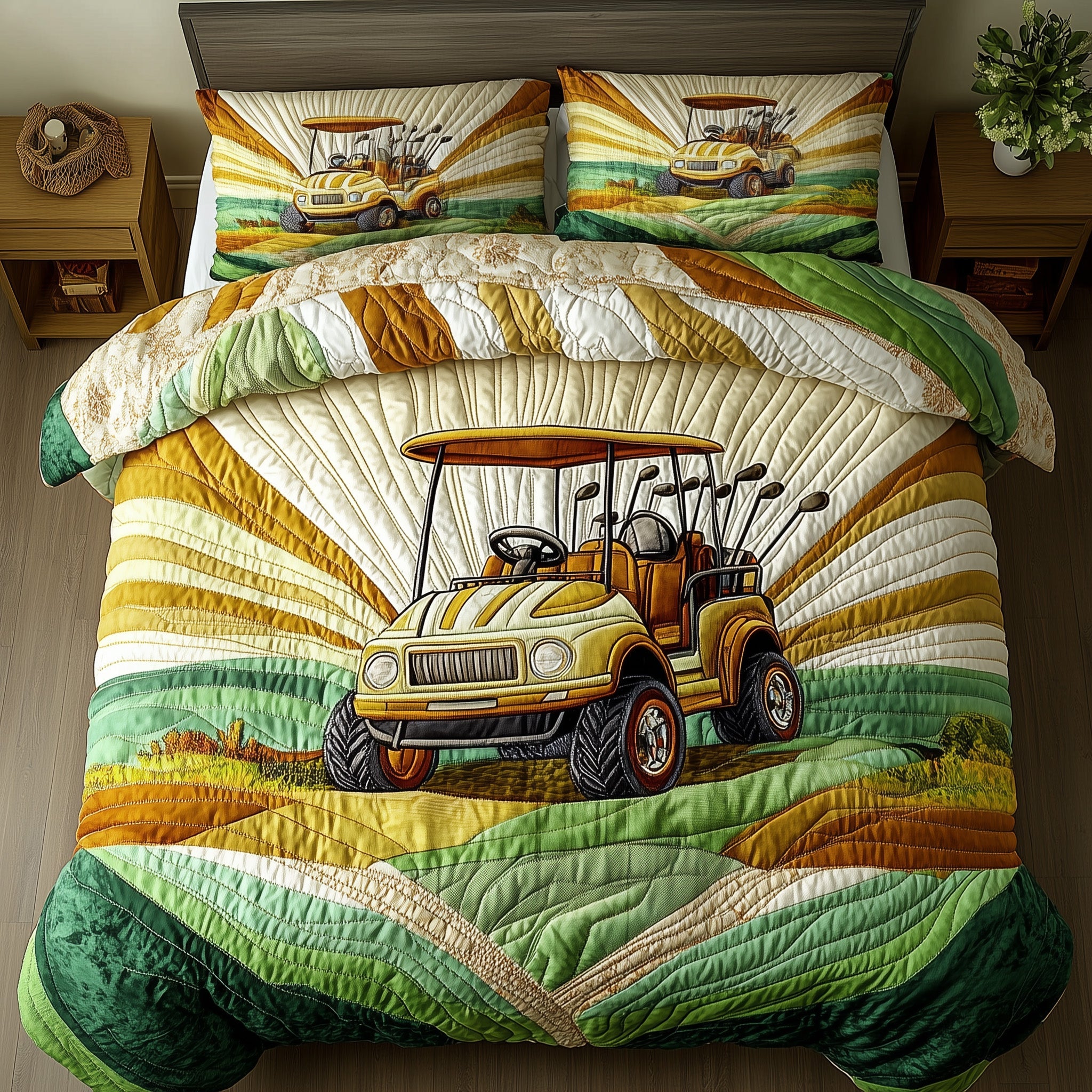 Fairway Rider Quilted Bedding Set Duvet Cover Merchandise Presents For Golf Lovers