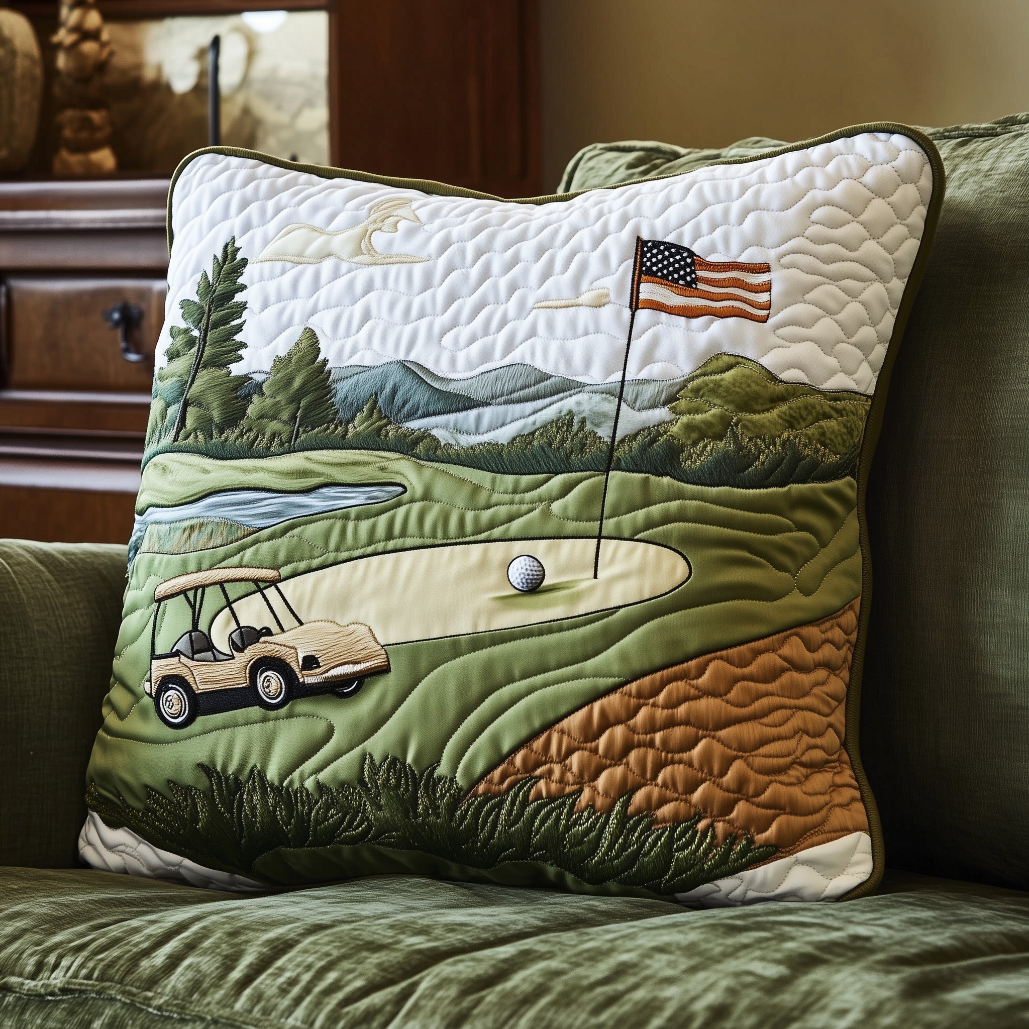 Fairway Rider Quilted Pillow Case Decorative Pillow Cover MerchGift Ideas For Golf Lovers