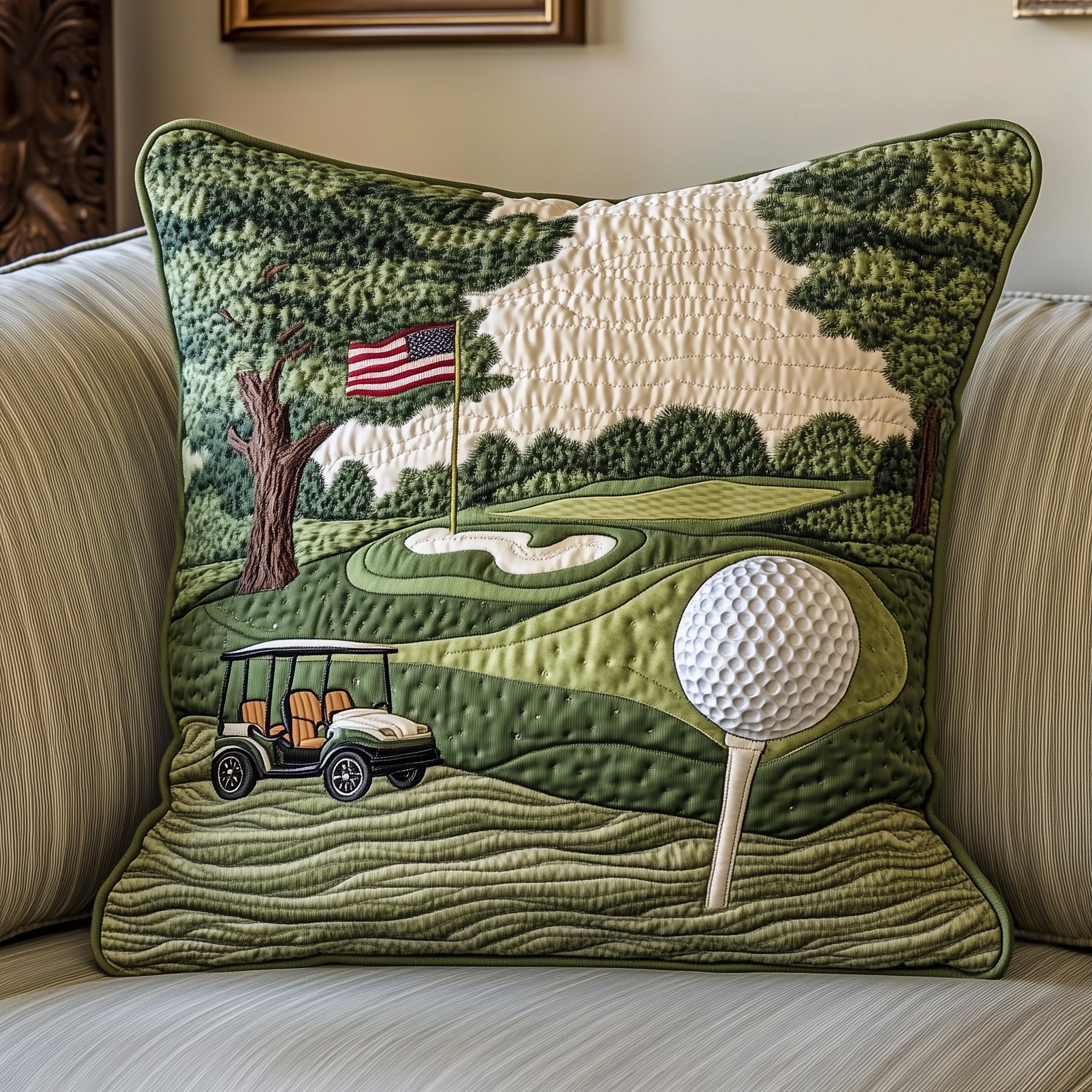 Fairway Rider Quilted Pillow Case Decorative Pillow Cover MerchGifts For Golfers Christmas