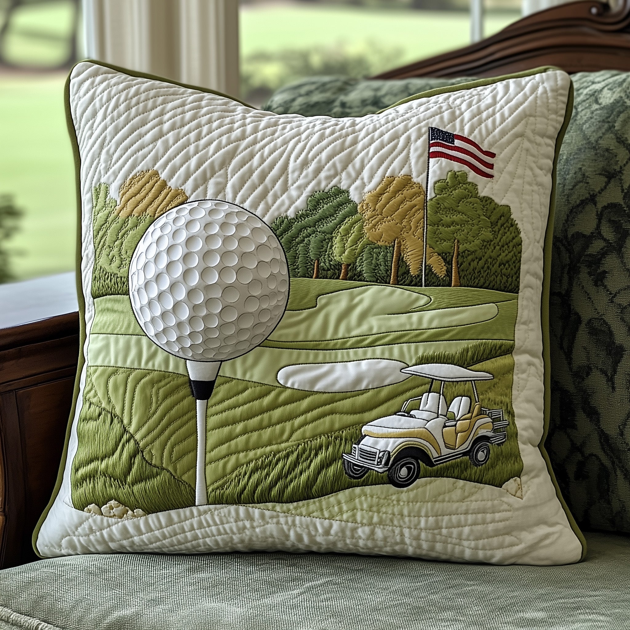 Fairway Rider Quilted Pillow Case Decorative Pillow Cover MerchGolf Presents For Her