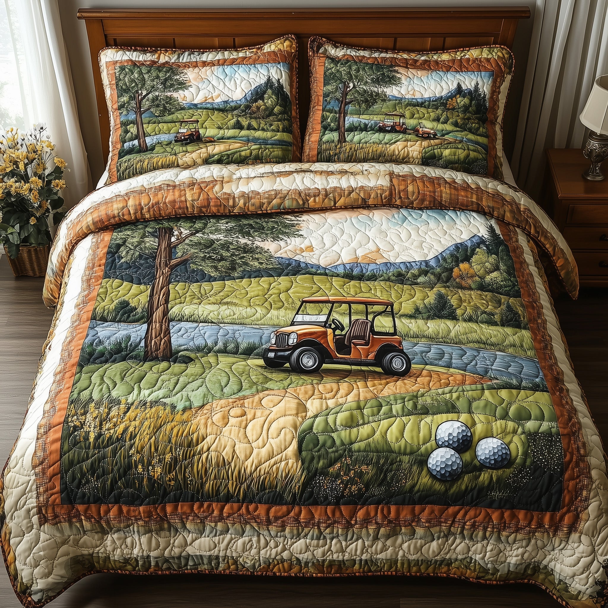 Fairway Serenity Quilted Bedding Set Duvet Cover Merchandise Golf Birthday Presents